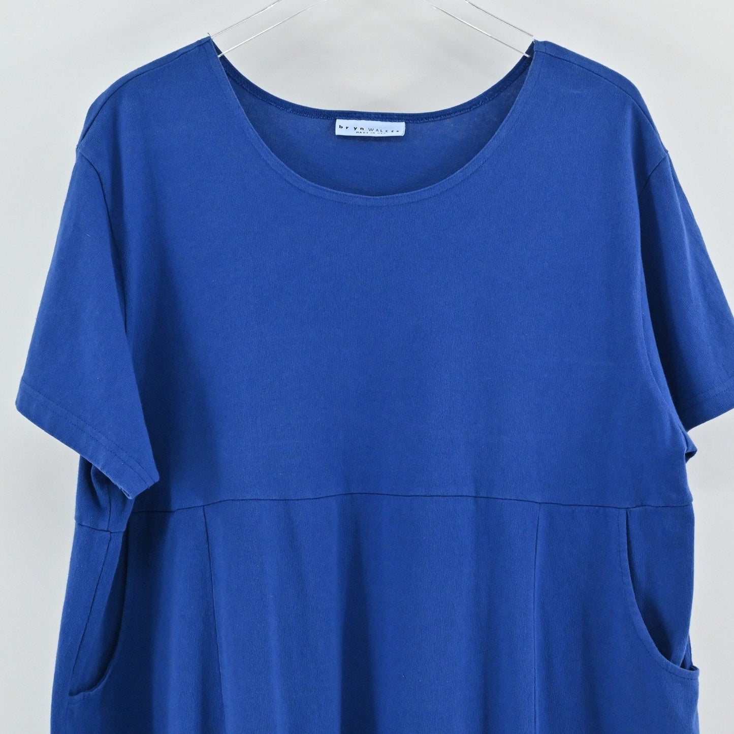 Vtg Bryn Walker Oversized Tunic Dress Size L Blue Cotton Lagenlook Boho Pockets