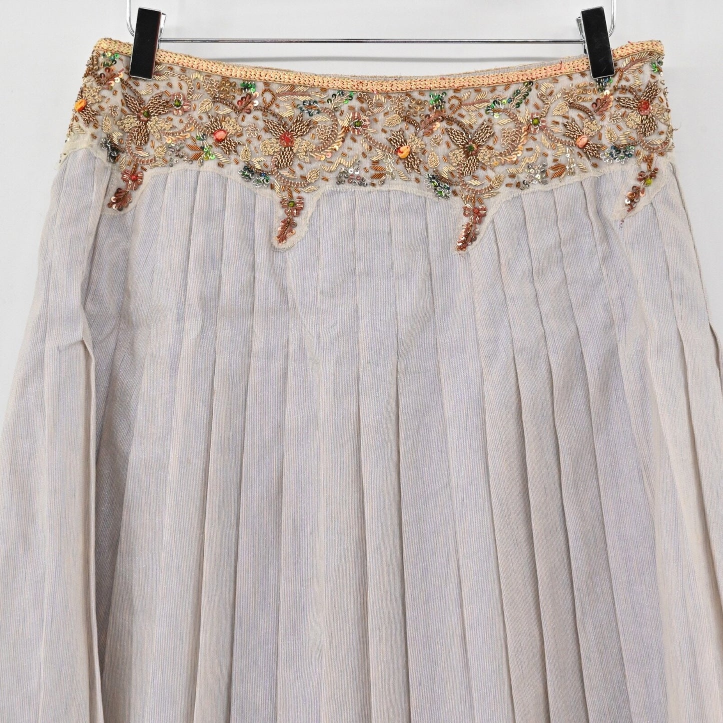 Vtg ZENOBIA Womens Pleated Skirt Size 10 Fairy Shimmer Sequin Beaded Linen Y2k