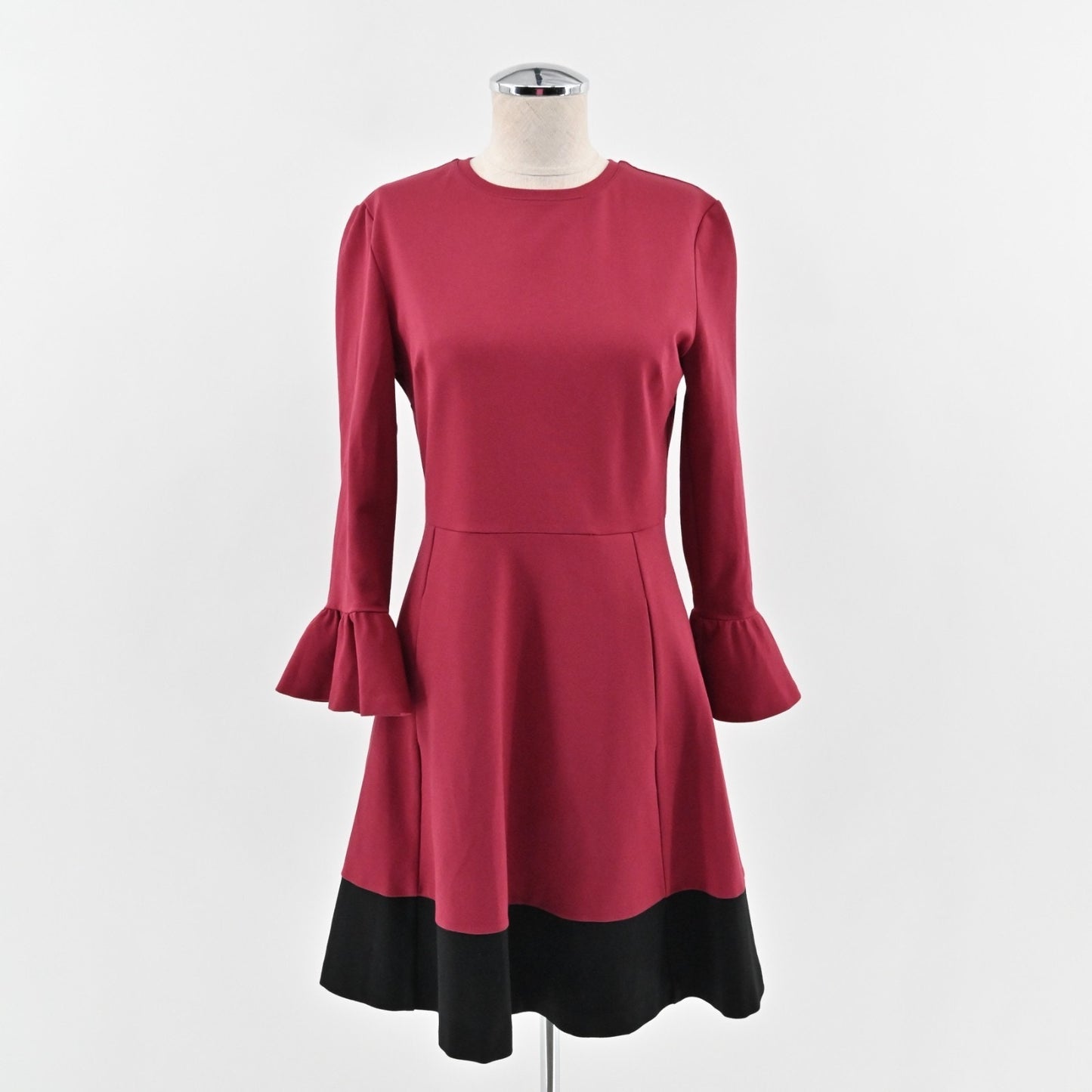 KATE SPADE Bell Sleeve Dress Size S Colorblock Ponte Mini Cranberry Red Black