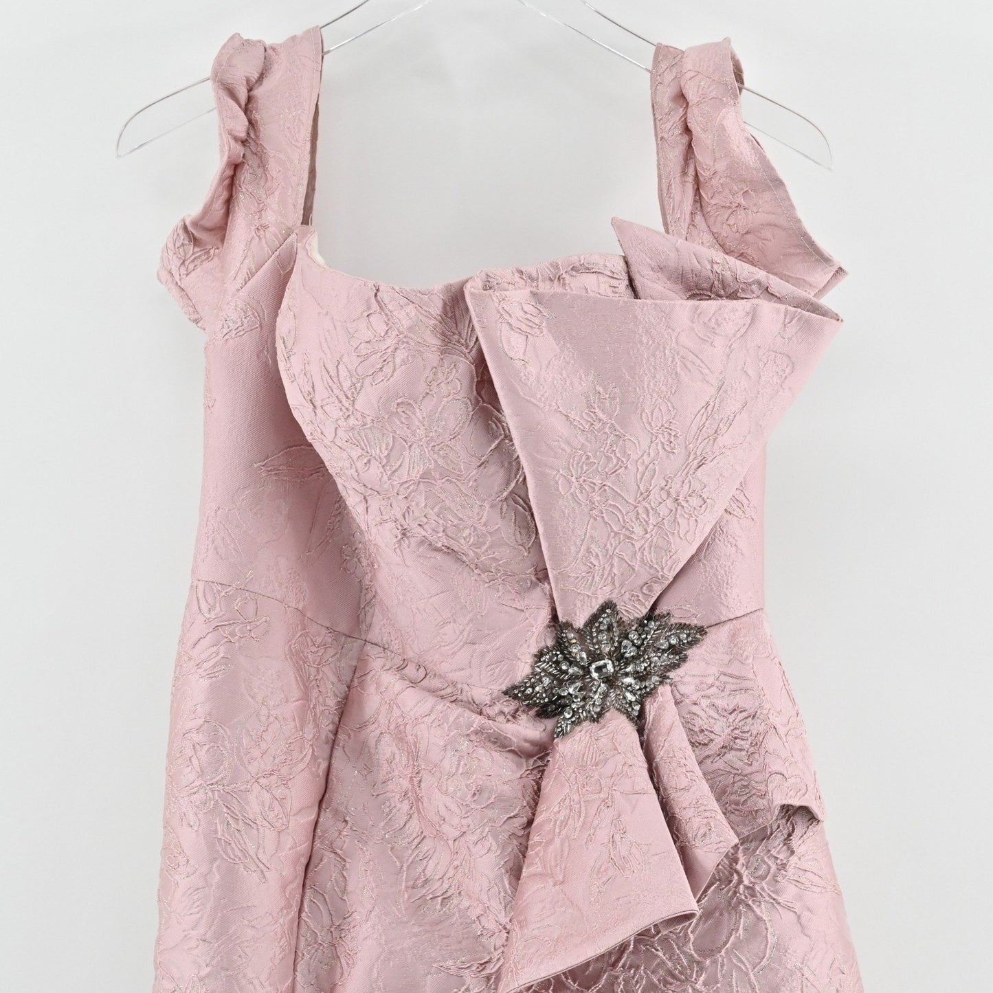 Feriani Couture Strapless Bow Ornate Evening Dress Size 14 Mauve 18878 Jacquard
