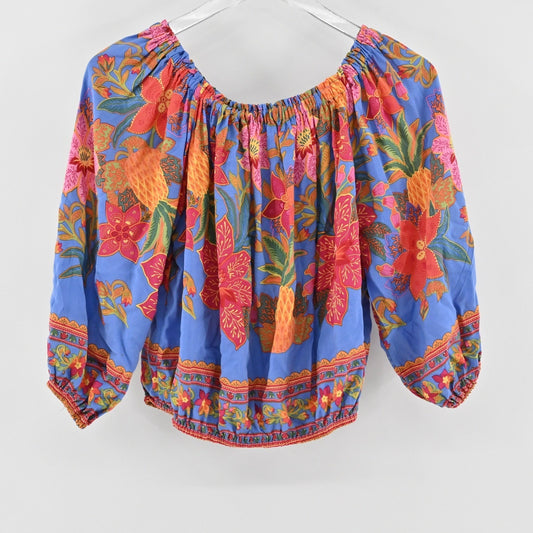Cynthia Rowley Womens Floral Top Size S Off The Shoulder Balloon Sleeve Blouse