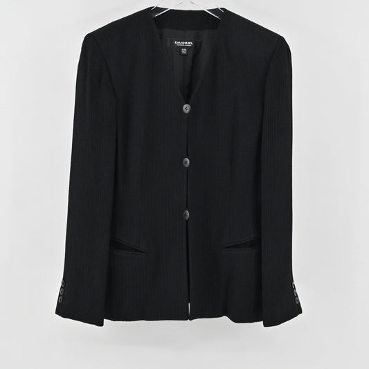 Emanuel Ungaro Womens Black Blazer Size 6 Single Breasted Collarless Jacket
