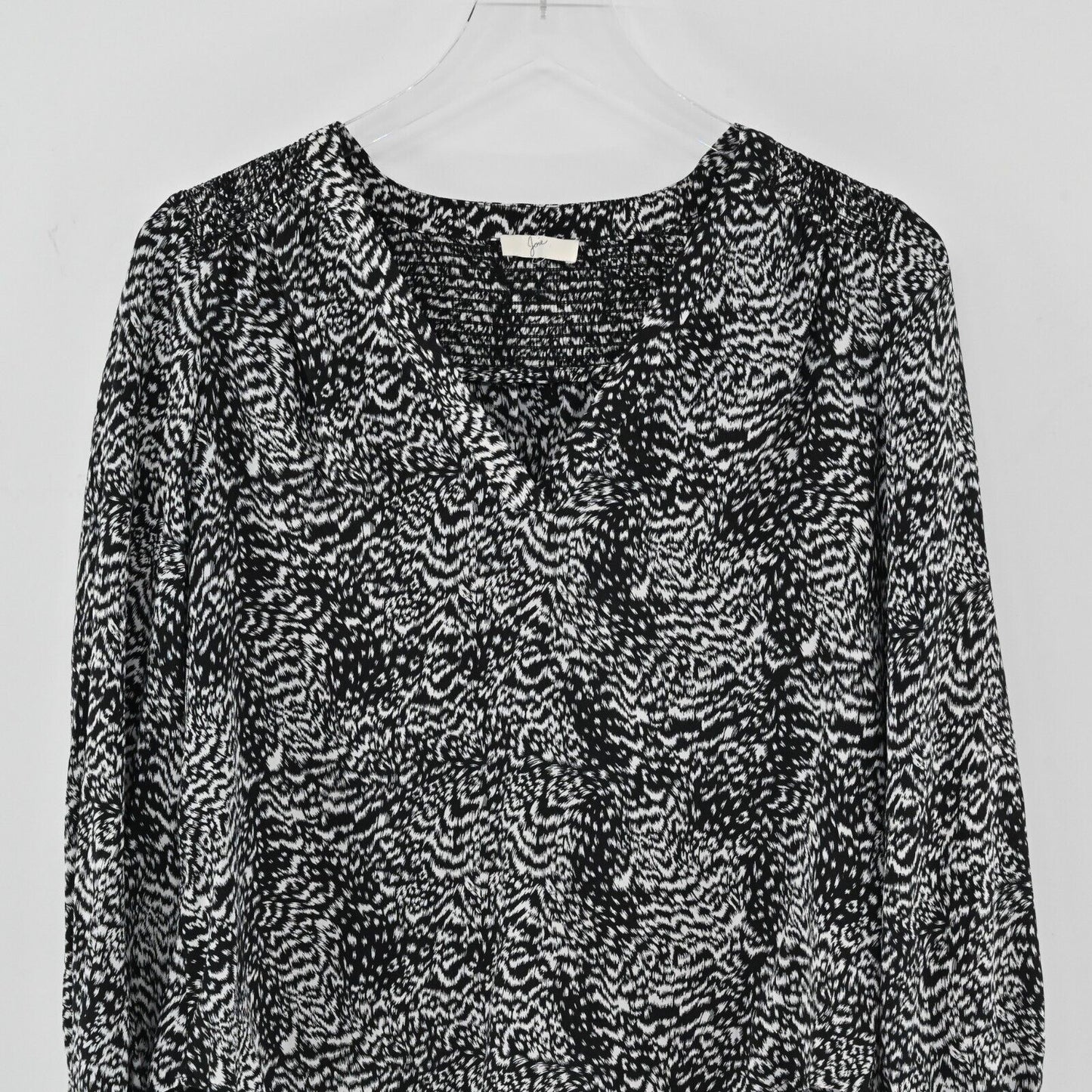 JOIE Top Womens Sz S Padma Silk Brushstroke Animal Print Long Sleeve Black White