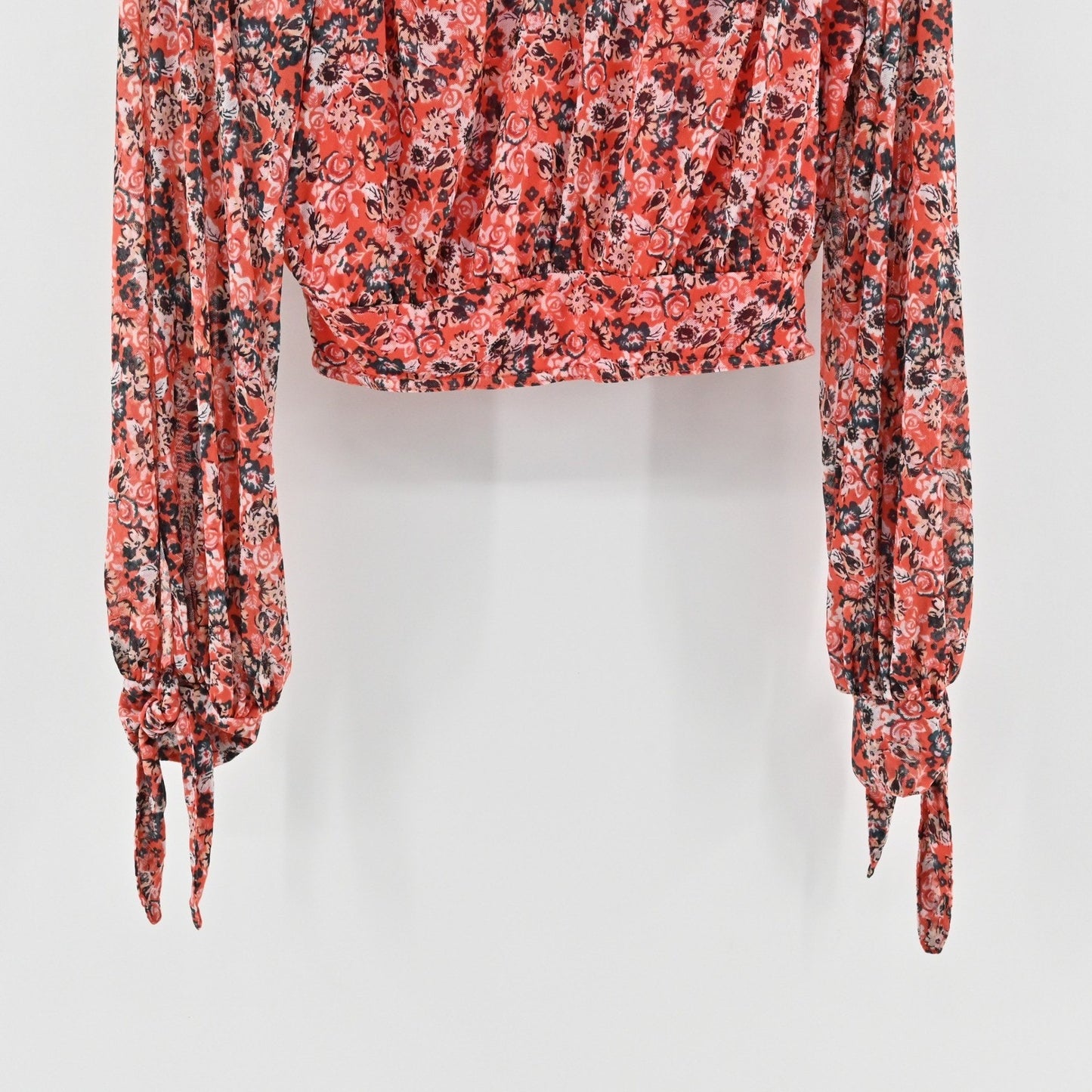 Free People Womens All Dolled Up Top Size S Poppy Combo Floral Mock Neck Crop