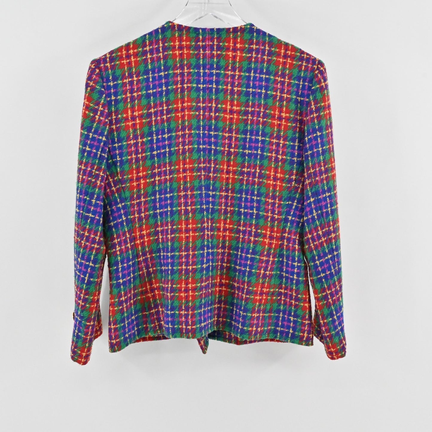 Vtg Carlisle Womens Plaid Wool Blazer Size 6 Collarless Double Breasted Jacket