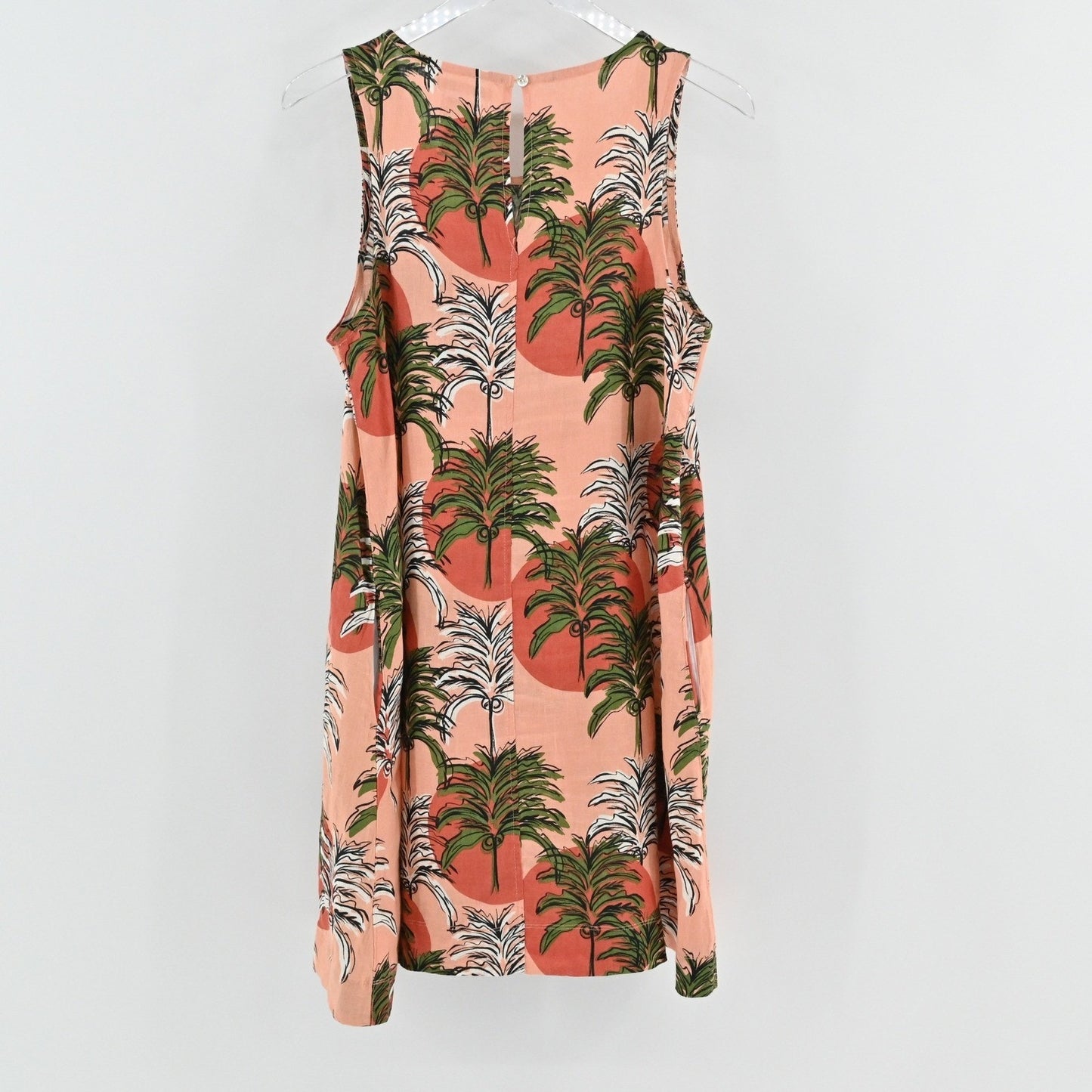 Nicole Miller Tropical Linen Dress Size M Palm Tree Sleeveless Island Vacation