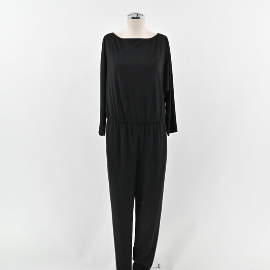 RALPH LAUREN Womens Jumpsuit Size 4 Black Bateau Neck Stretch Waist Minimalist