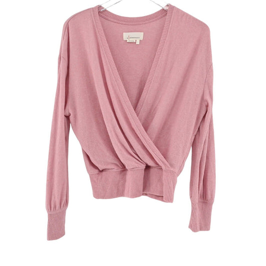 ANTHROPOLOGIE Sweater Womens Size S Rocio Surplice Wrap Top Pink Soft Boho Fairy