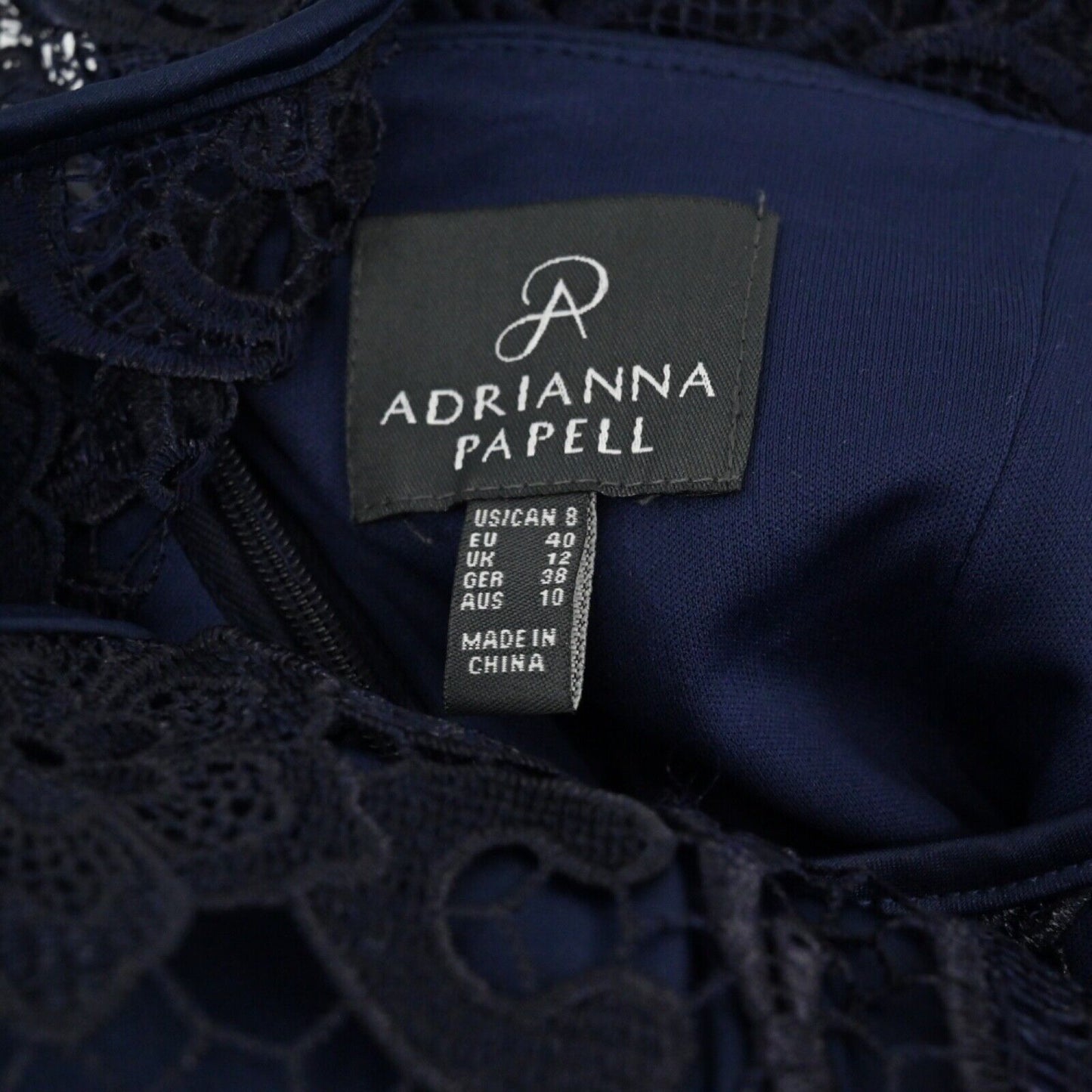 ADRIANNA PAPELL Dress Womens Sz 8 Black Blue Sheer Floral Lace Sleeveless Sheath