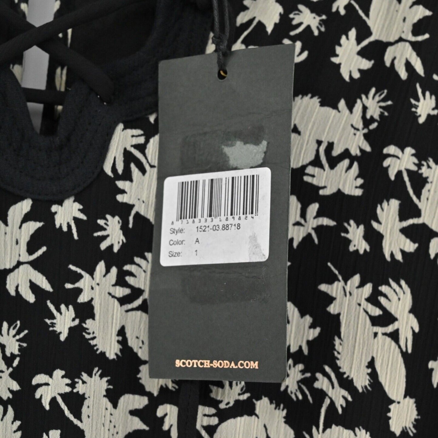 MAISON SCOTCH Dress Womens Size 4 Floral Mini Black Tropical Print Smocked NEW