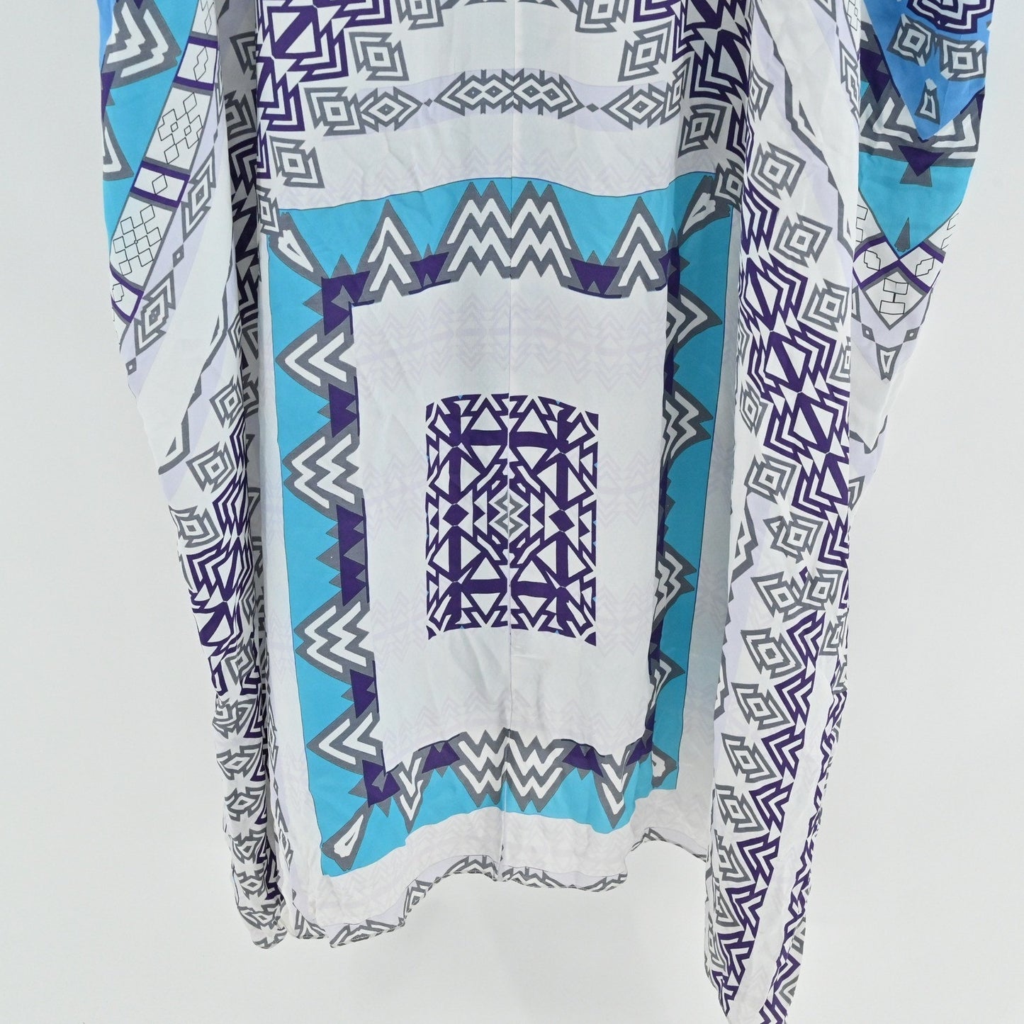 Rococo Sand Silk Kimono Maxi Dress Size M Beaded Hooded Blue Tribal Resortwear