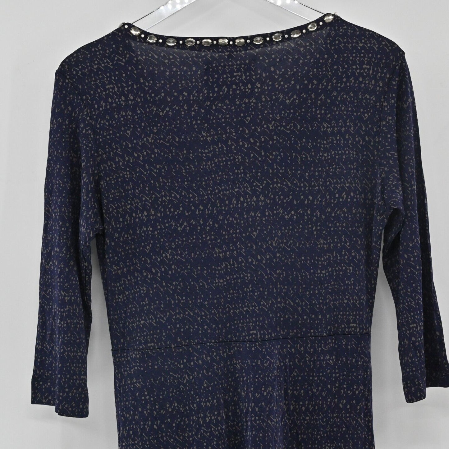 MALIPARMI Dress Size US 10 / IT 46 Navy Blue Embellished 3/4 Sleeves Italy NEW