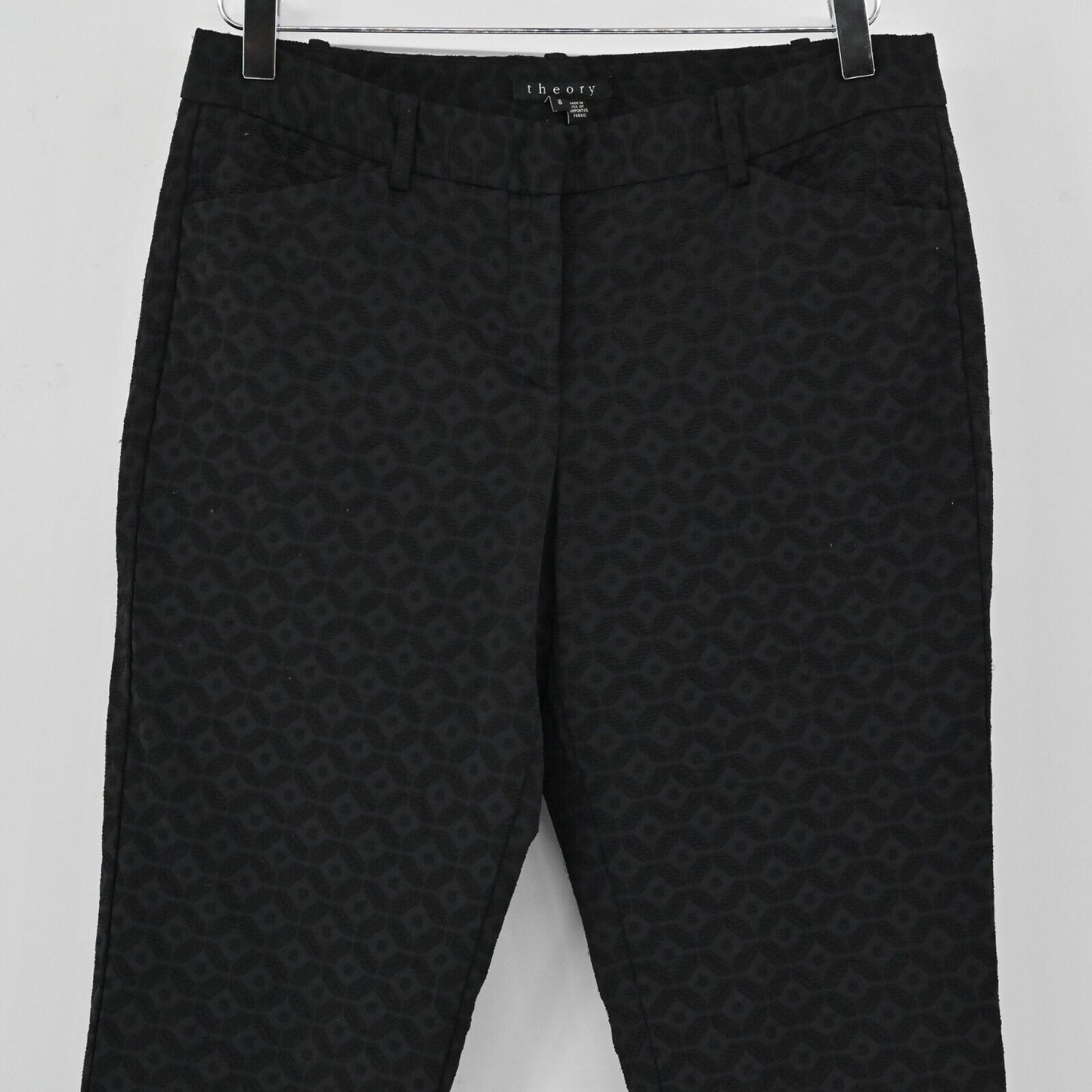THEORY Pants Womens Sz 6 Izelle Charismatic Jacquard Dress Pants Black Straight