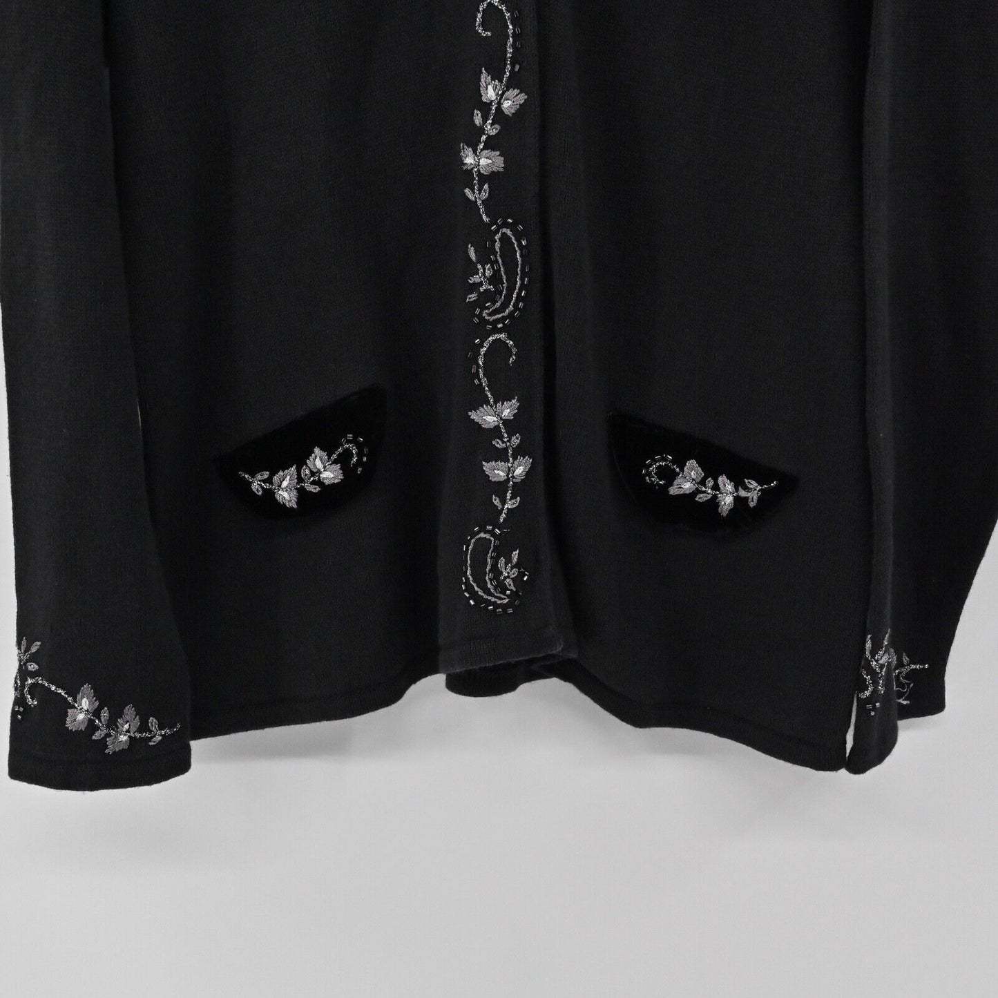 Vtg Beaded Cardigan Women Sz M Black Embroidered Paisley 90s TIARA INTERNATIONAL