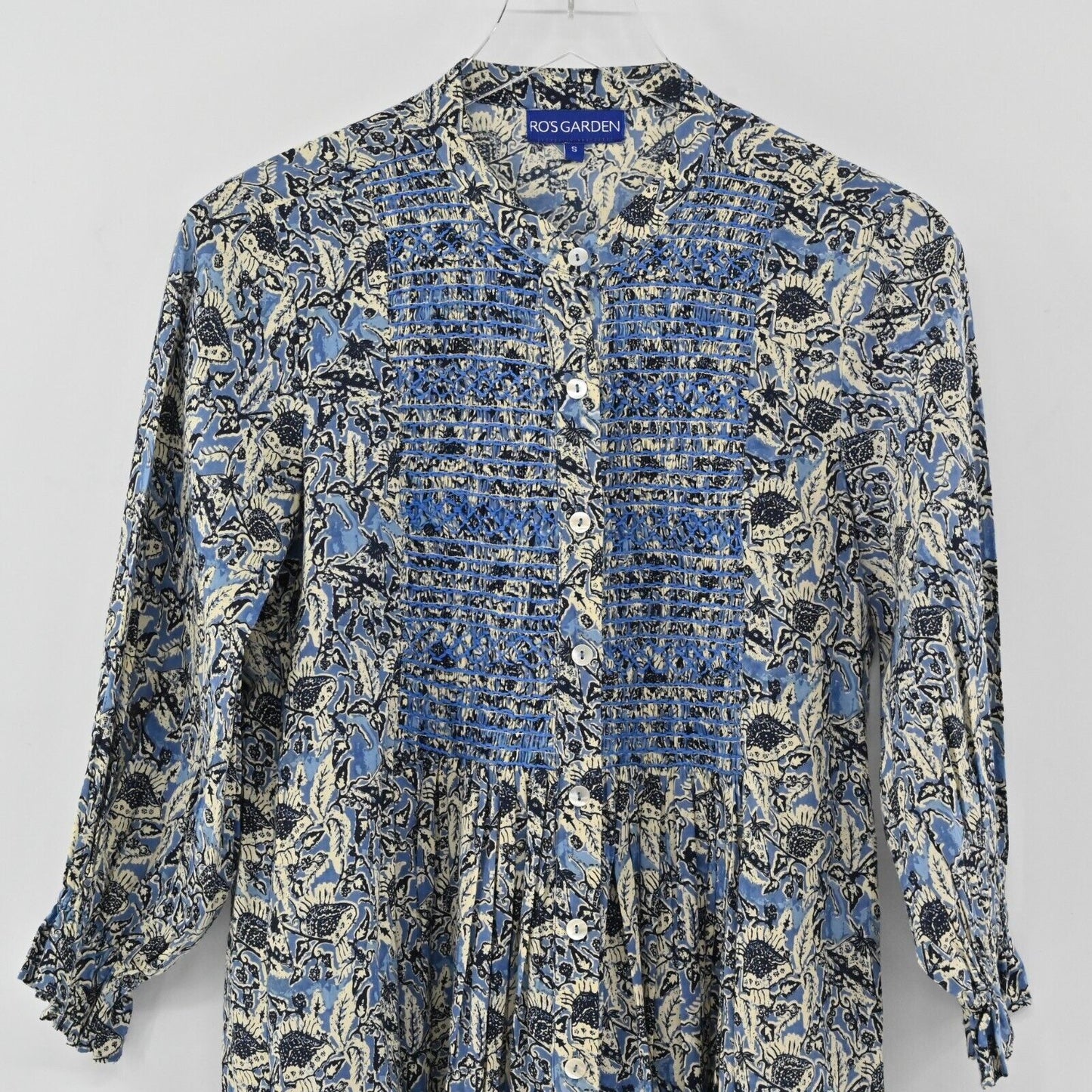 TUCKERNUCK Dress Womens Size S Ros Garden Floral Print Blue Embroidered Cotton