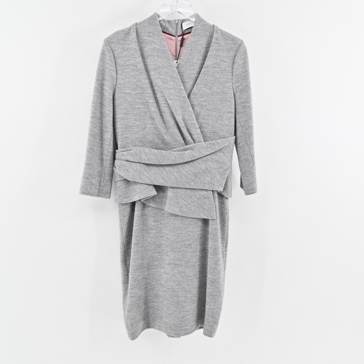 THE FOLD Arlington Sheath Dress Size 12 Gray Wool Cotton 3/4 Sleeve Layered NEW