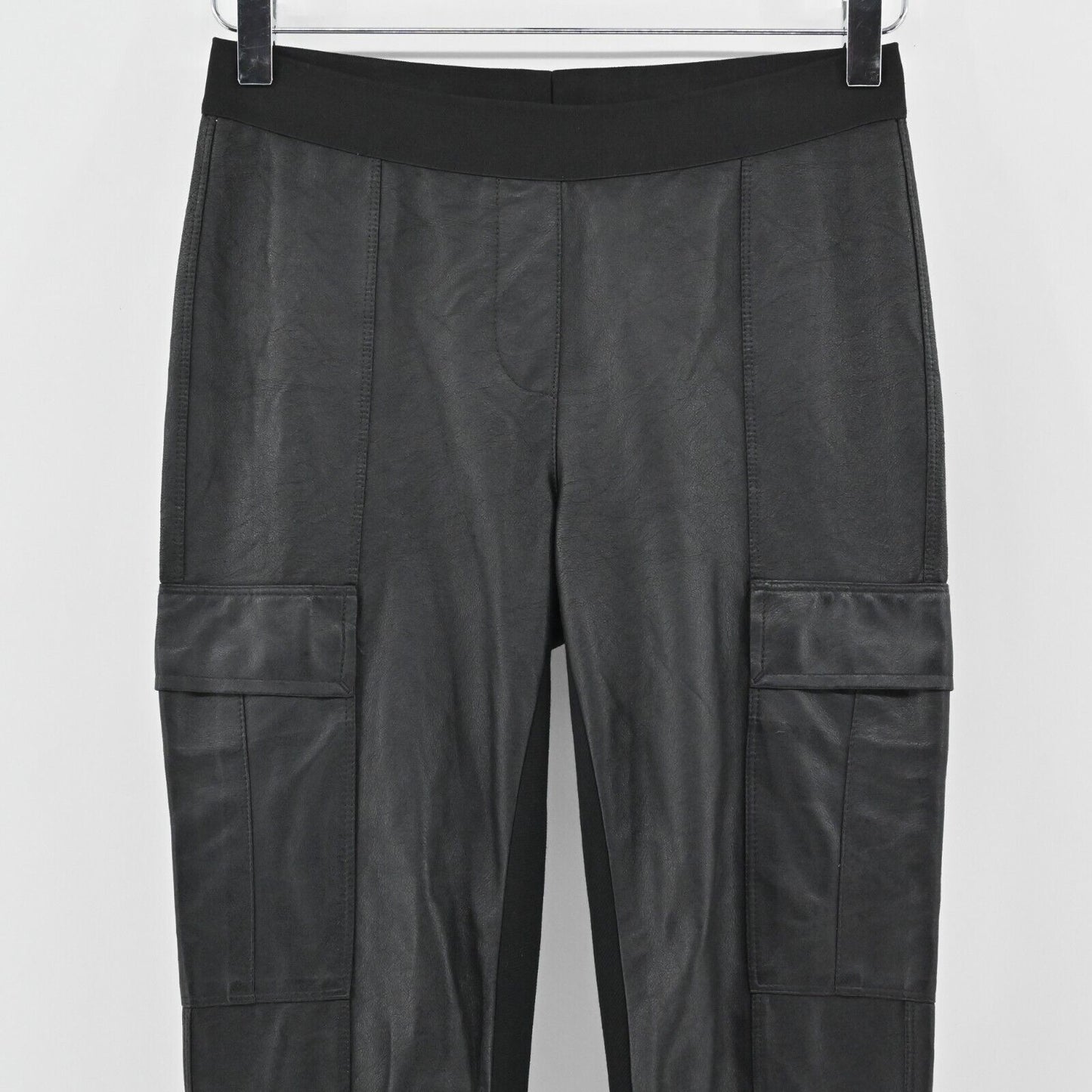 BCBGMAXAZRIA Pants Womens Size XS Black Faux Leather Pull On Skinny Leg Cargo
