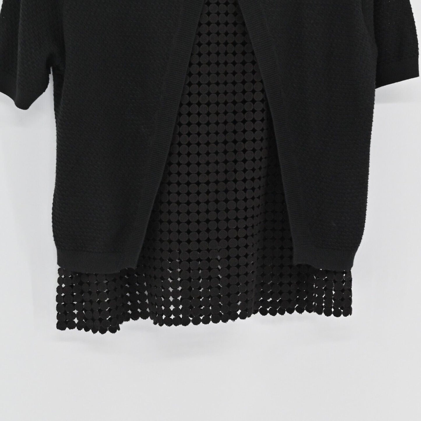 SACHIN BABI Top Womens Size Large Black Knit Split Back Dotted Mesh Layer Trim