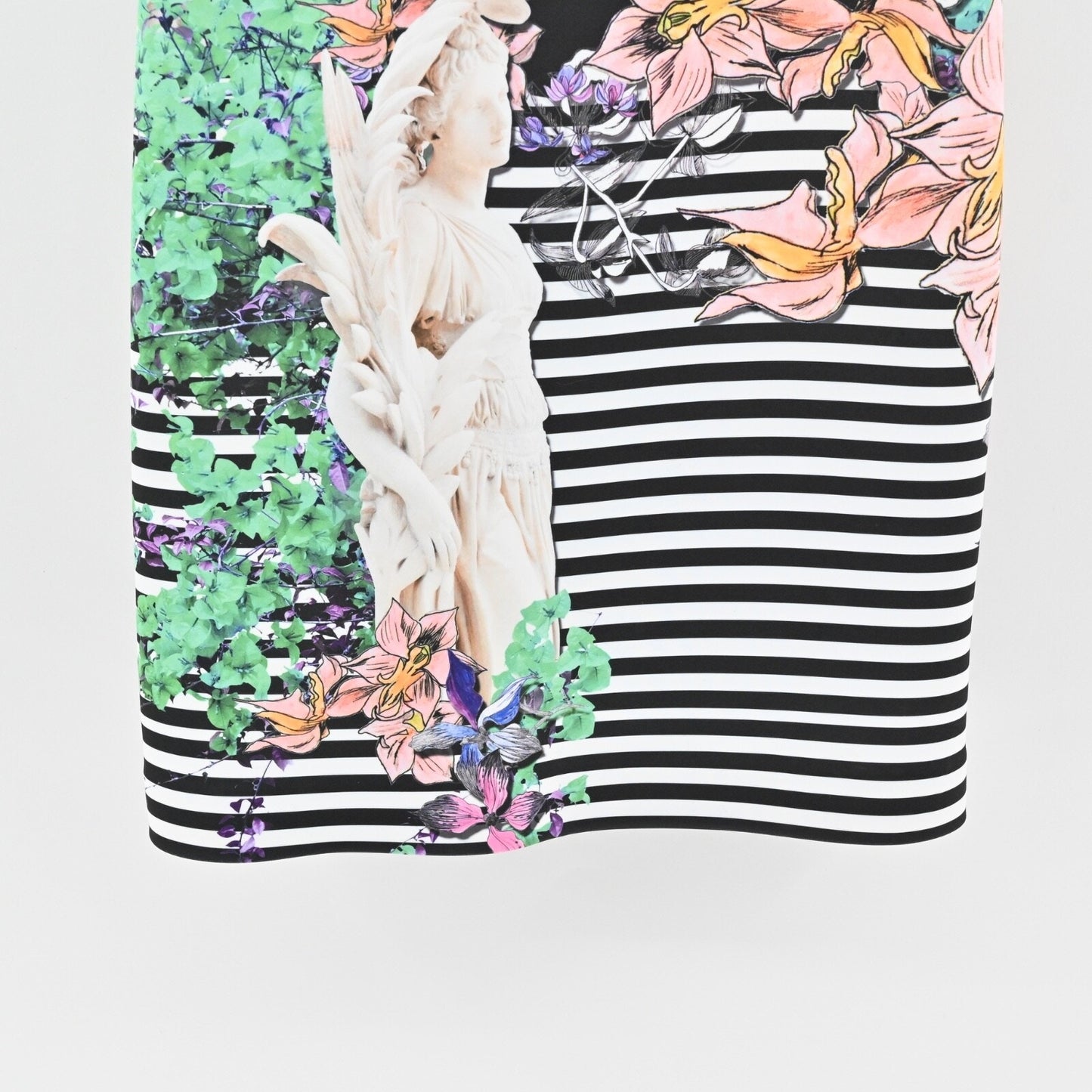 CLOVER CANYON Enchanted Garden Dress Sz M Sheath Black Floral Stripe Sleeveless