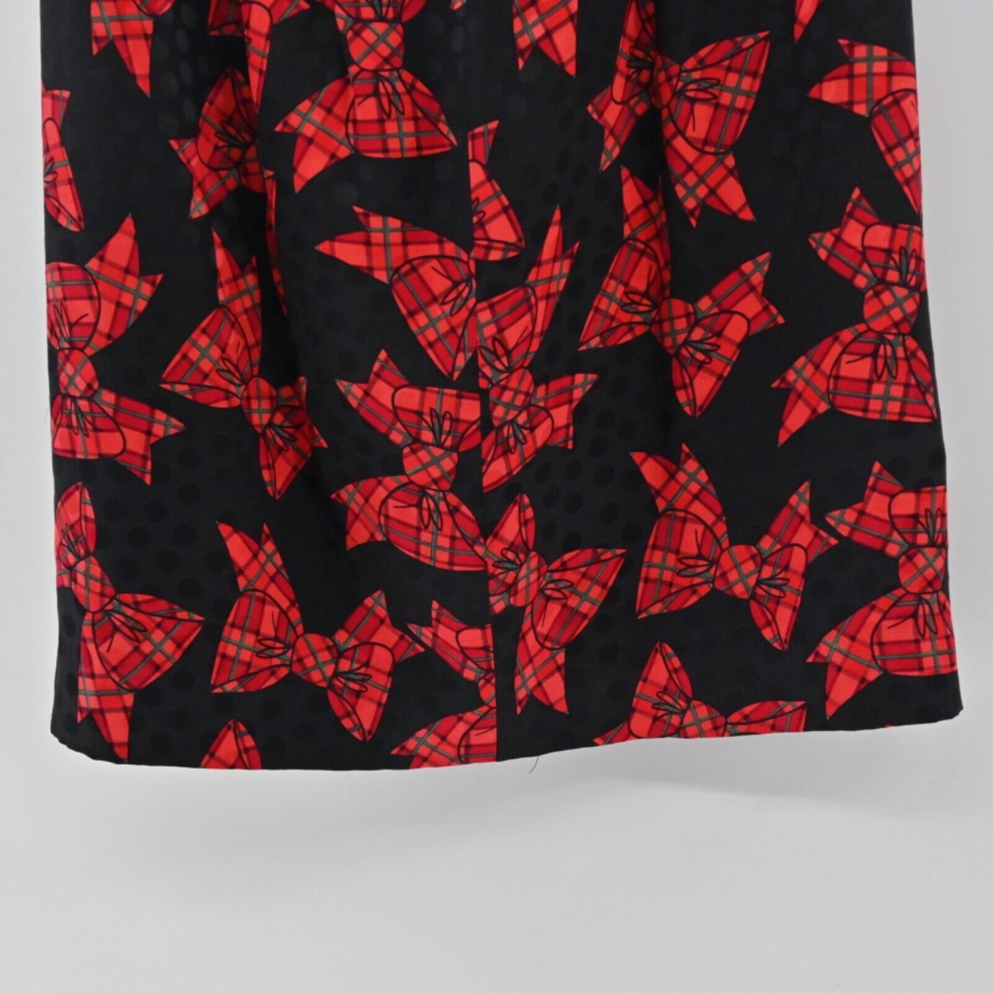 Vtg Skirt Womens Sz 10 Black Red Plaid Bows Silk Pleated Christmas Holiday 80s