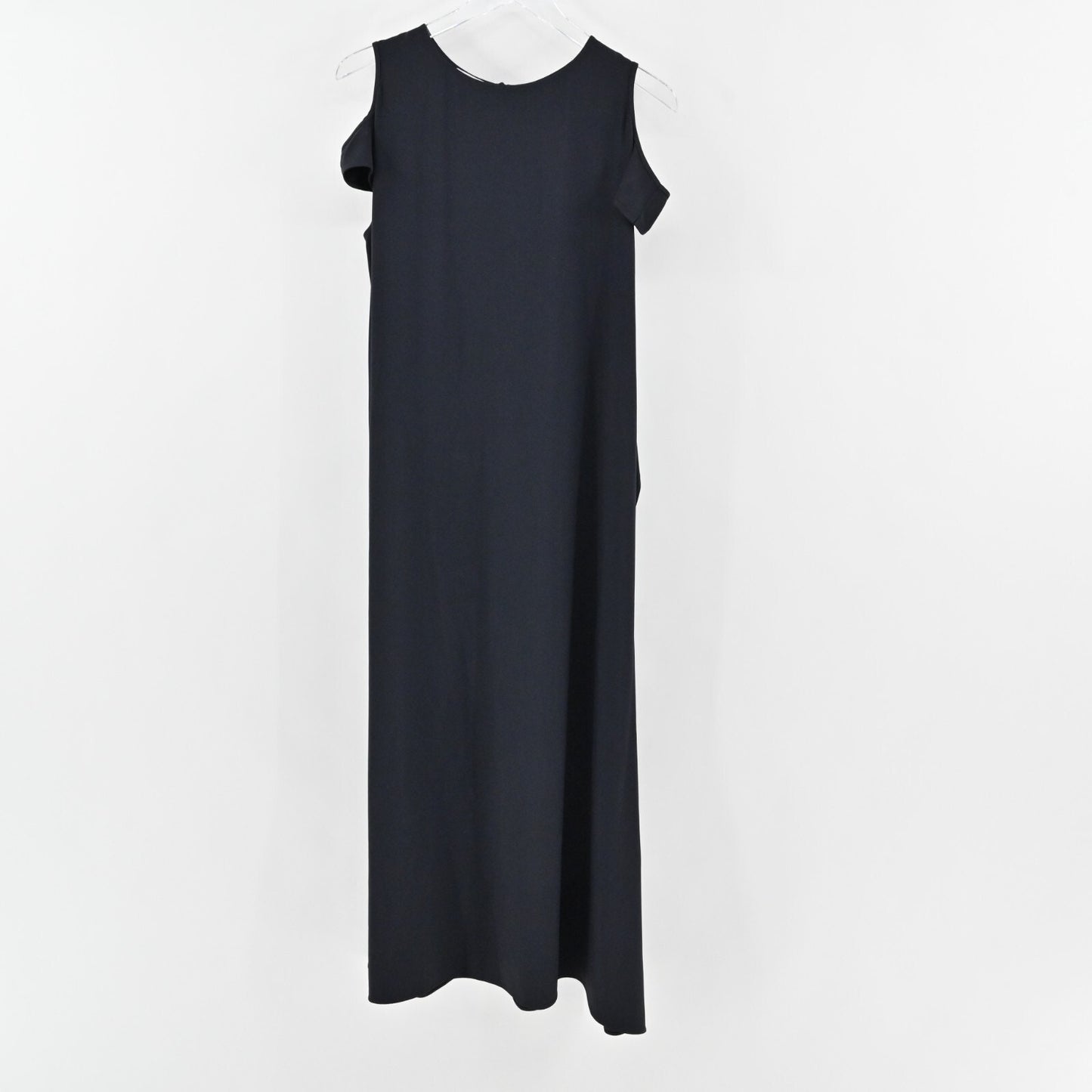 HELMUT LANG Silk Dress Size L Dark Navy Cold Shoulder Relaxed Trim Lagenlook