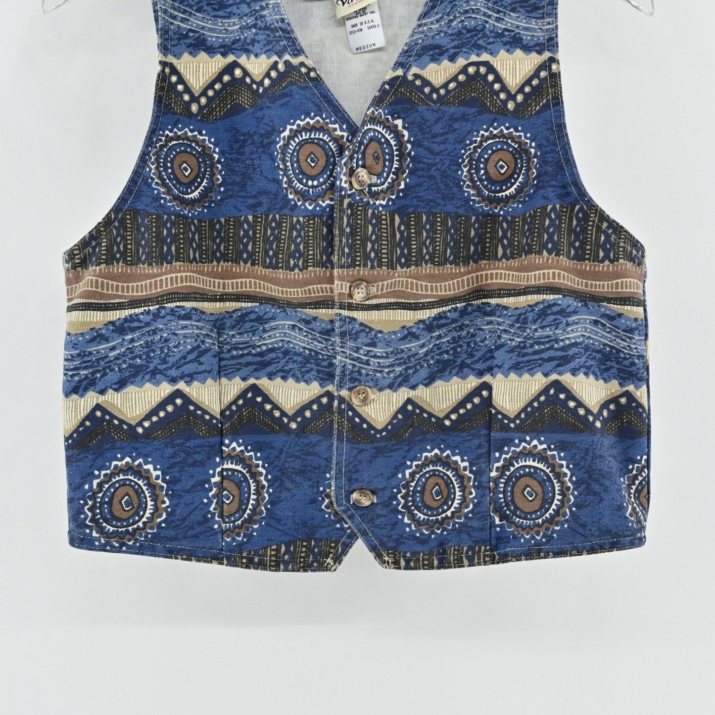 Vtg 80s Womens Western Denim Vest Size M Blue Indie Southwestern Aztec Festival