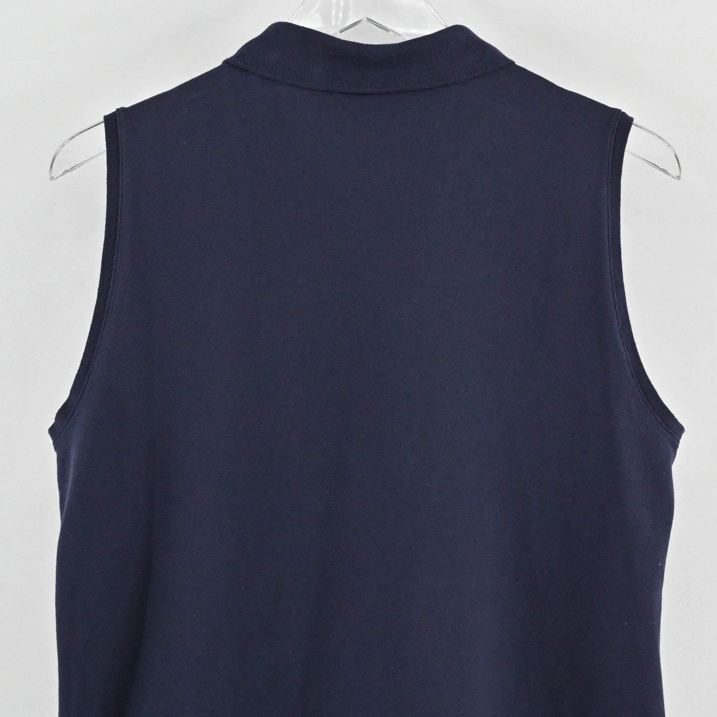 Lacoste Womens Stretch Golf Polo Top Size 46 Navy Cotton Sleeveless UV Protect