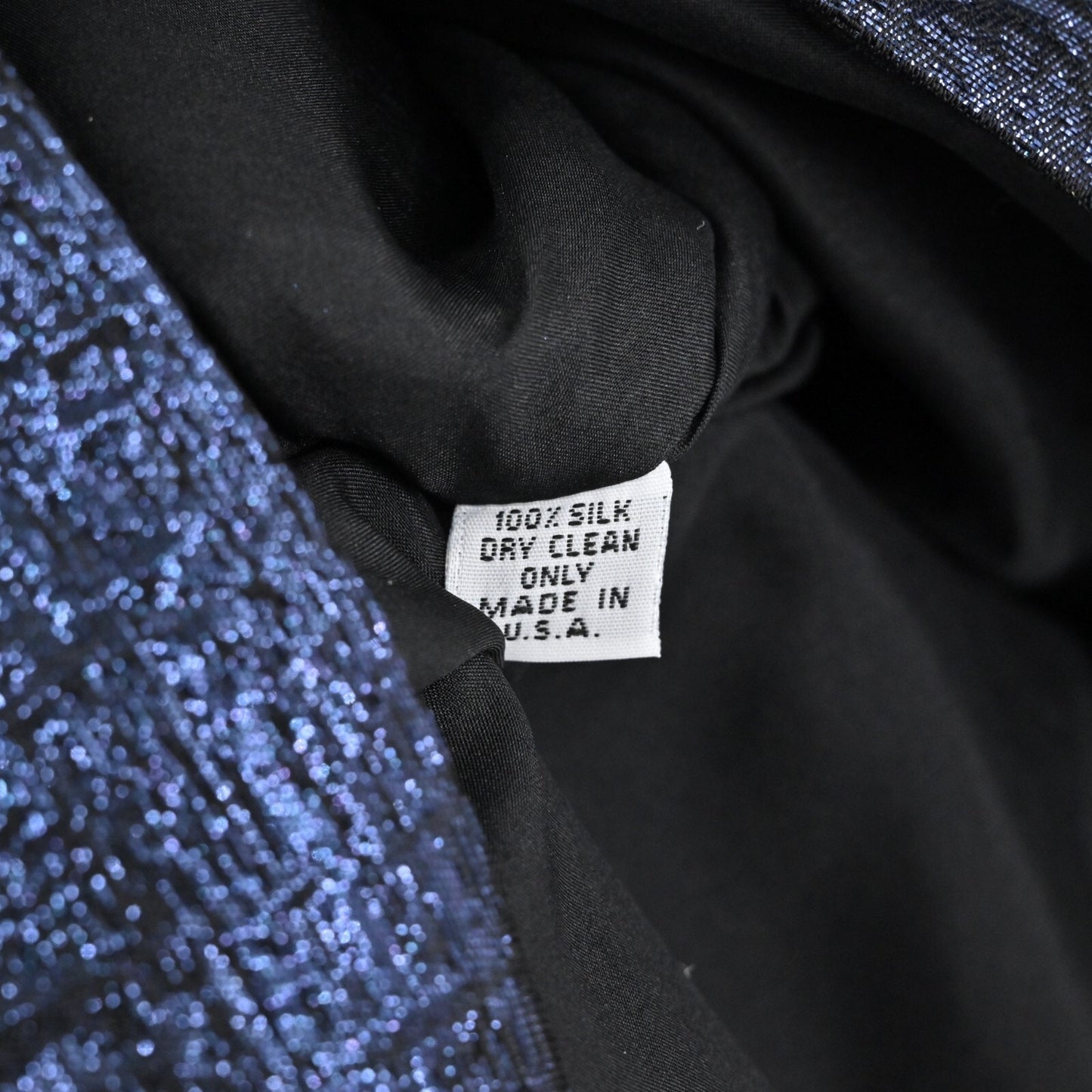 ARIANA ROCKEFELLER Dress Size 0 Silk Black Blue Metallic Long Sleeve Shift Silk