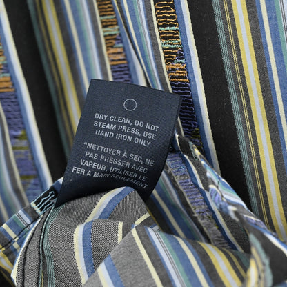 Robert Graham Mens Embroidered Stripe Collared Shirt Size L Blue Office Workwear