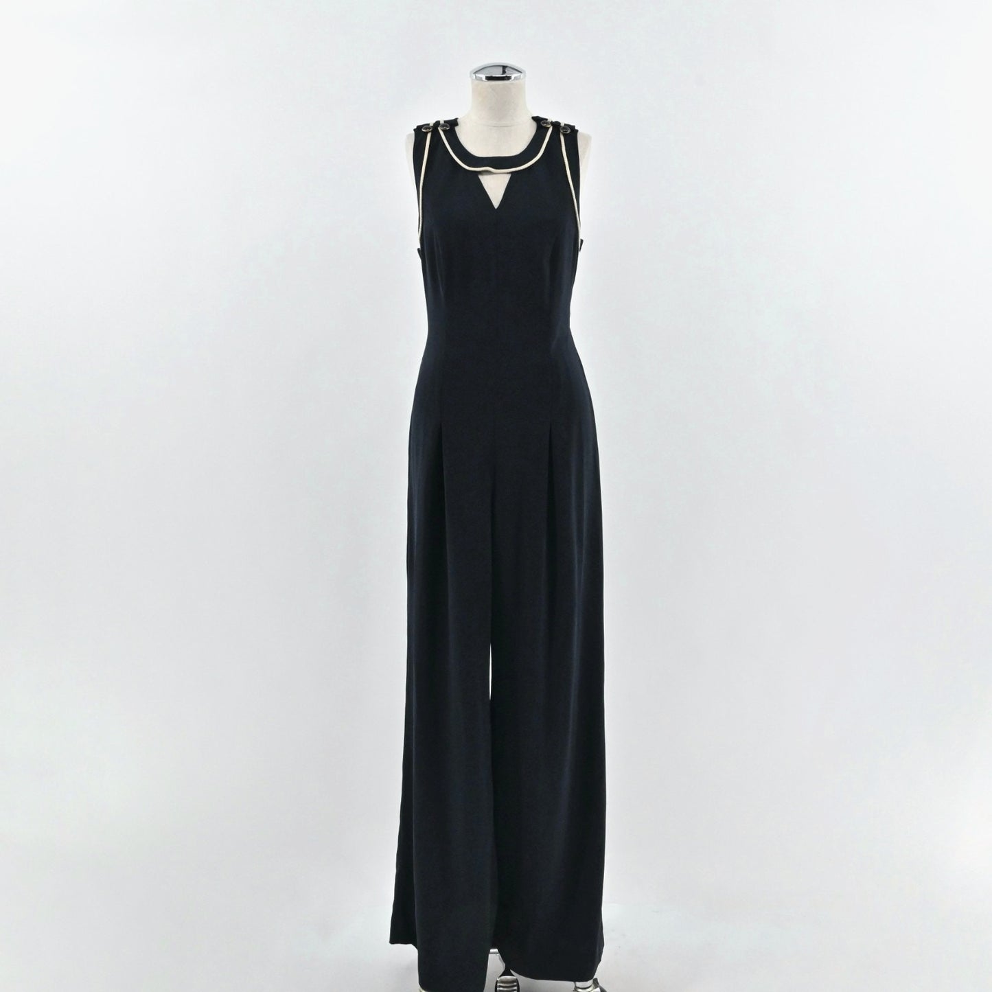 Anthropologie Womens Cartonnier Whitney Wide Leg Jumpsuit Size S Dark Navy Blue