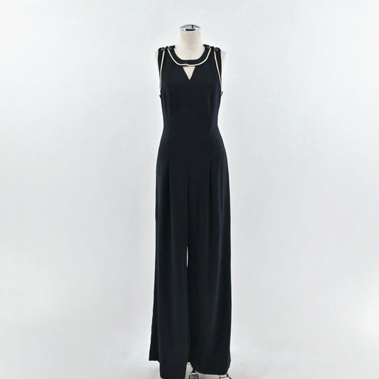 Anthropologie Womens Cartonnier Whitney Wide Leg Jumpsuit Size S Dark Navy Blue