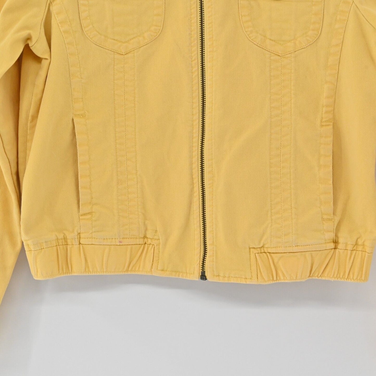 Vtg AMERICAN EAGLE Jean Jacket Womens Size M Yellow Denim Zip Up Pockets Y2k