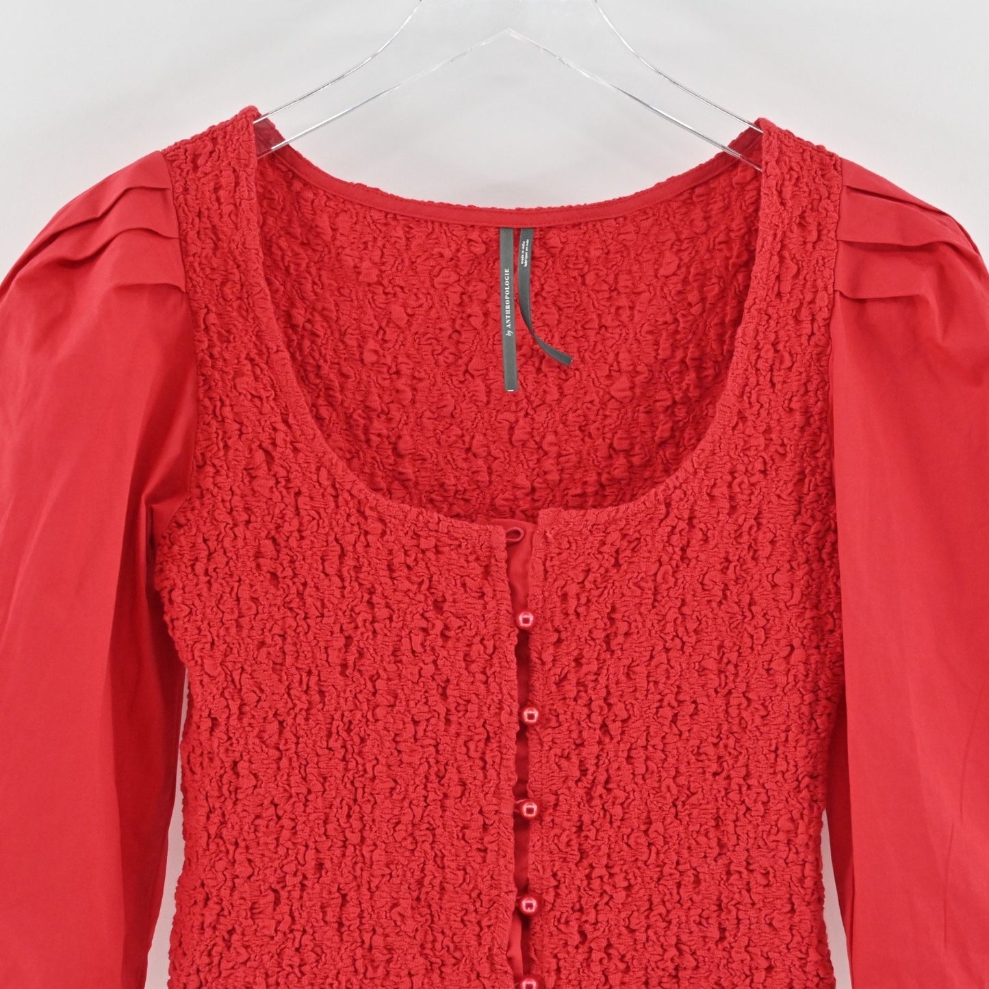 By Anthropologie Smocked Cardigan Size XS Red Button Up Puff Sleeve Top Boho