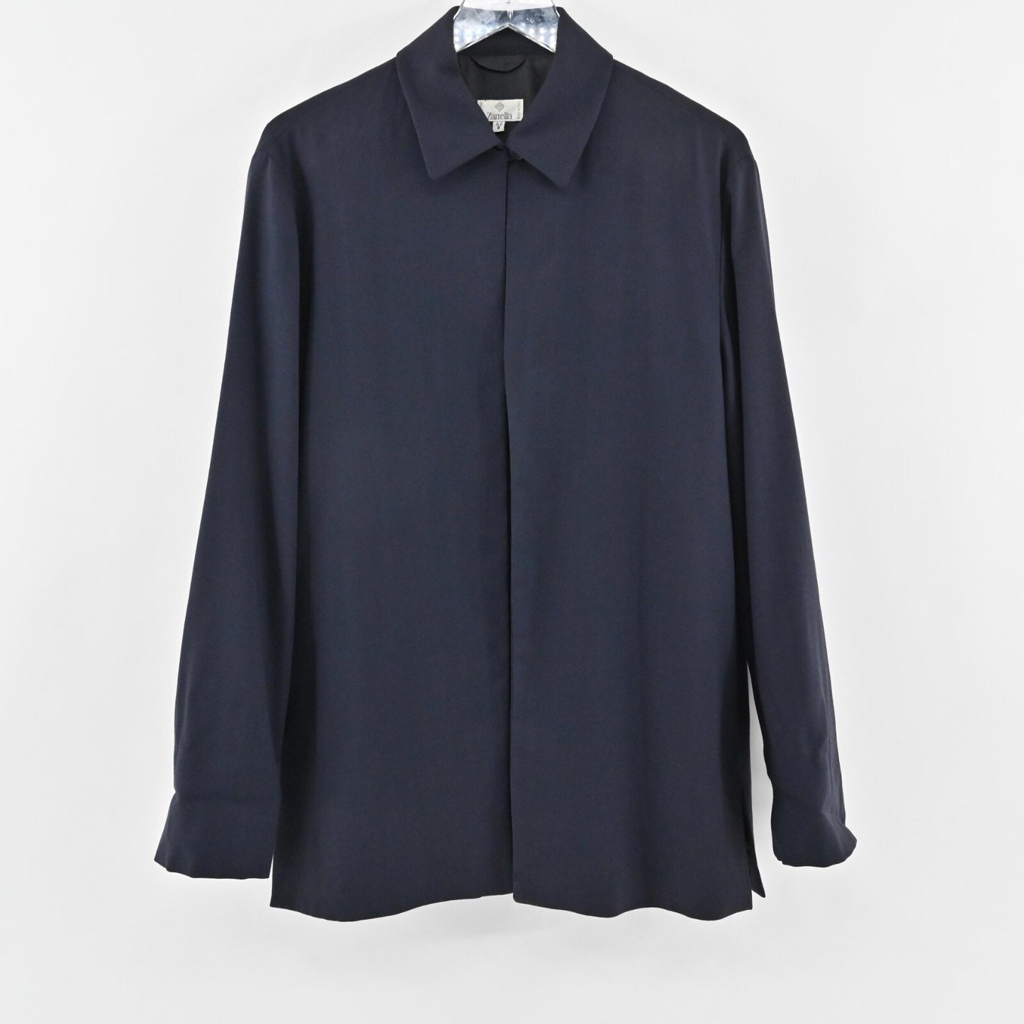 Vtg ZANELLA Jacket Womens Size 42 Solid Dark Navy Wool Collared Chore Shacket