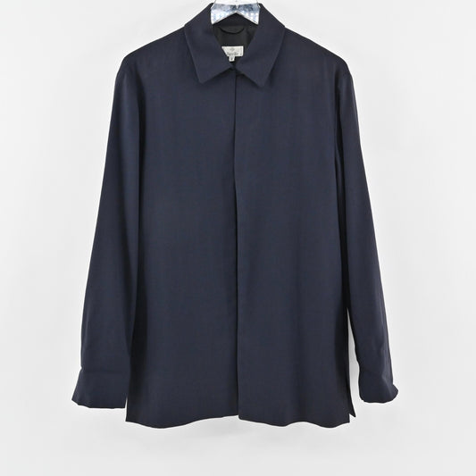 Vtg ZANELLA Jacket Womens Size 42 Solid Dark Navy Wool Collared Chore Shacket