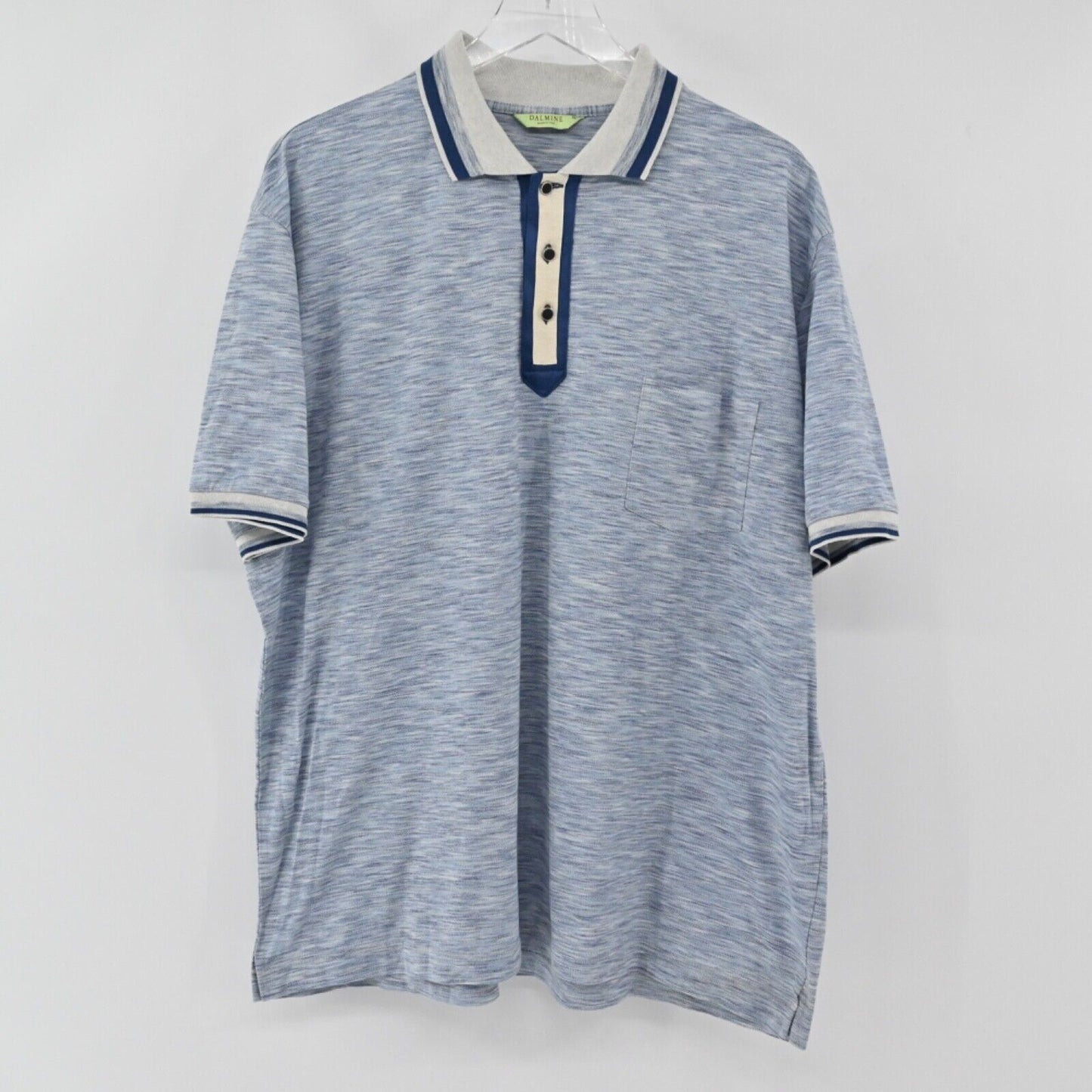 Vtg DALMINE Polo Mens Sz 58 Blue Gray Stripe 100% Cotton Short Sleeve Italy 00s