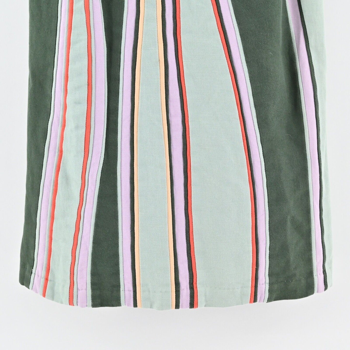 ANTHROPOLOGIE Dress Sz XSP MAEVE Keri A Line Green Stripe Cotton Linen Mini 60s