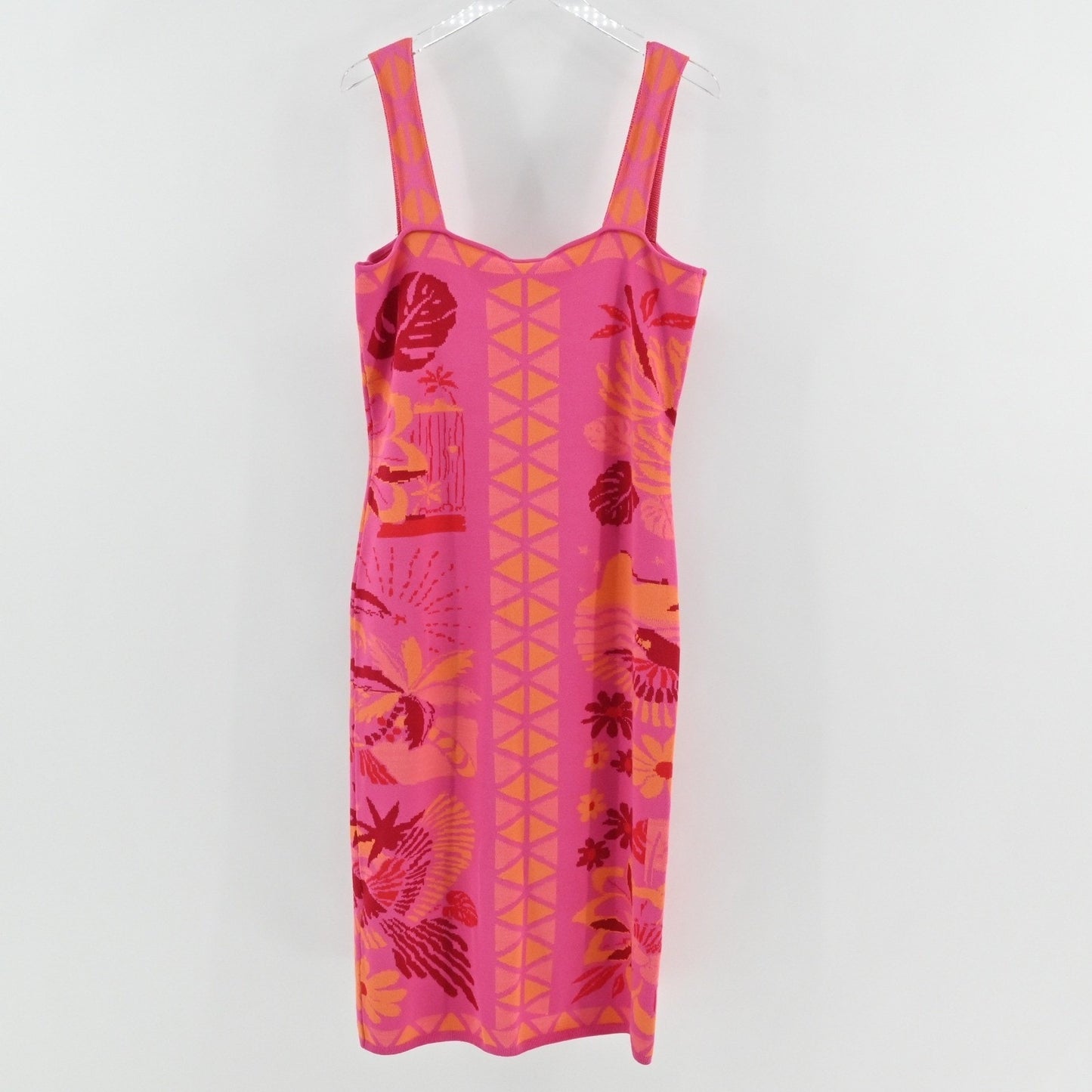 Farm Rio Square Neck Sweater Dress Size XL Sleeveless Midi Pink Tropical Floral