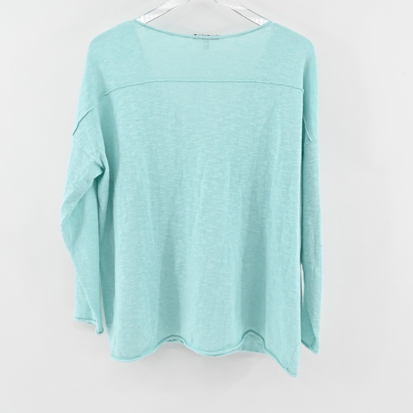 EILEEN FISHER WomensSlubby Sweater Sz L VNeck Long Sleeve Aqua Blue Green Top
