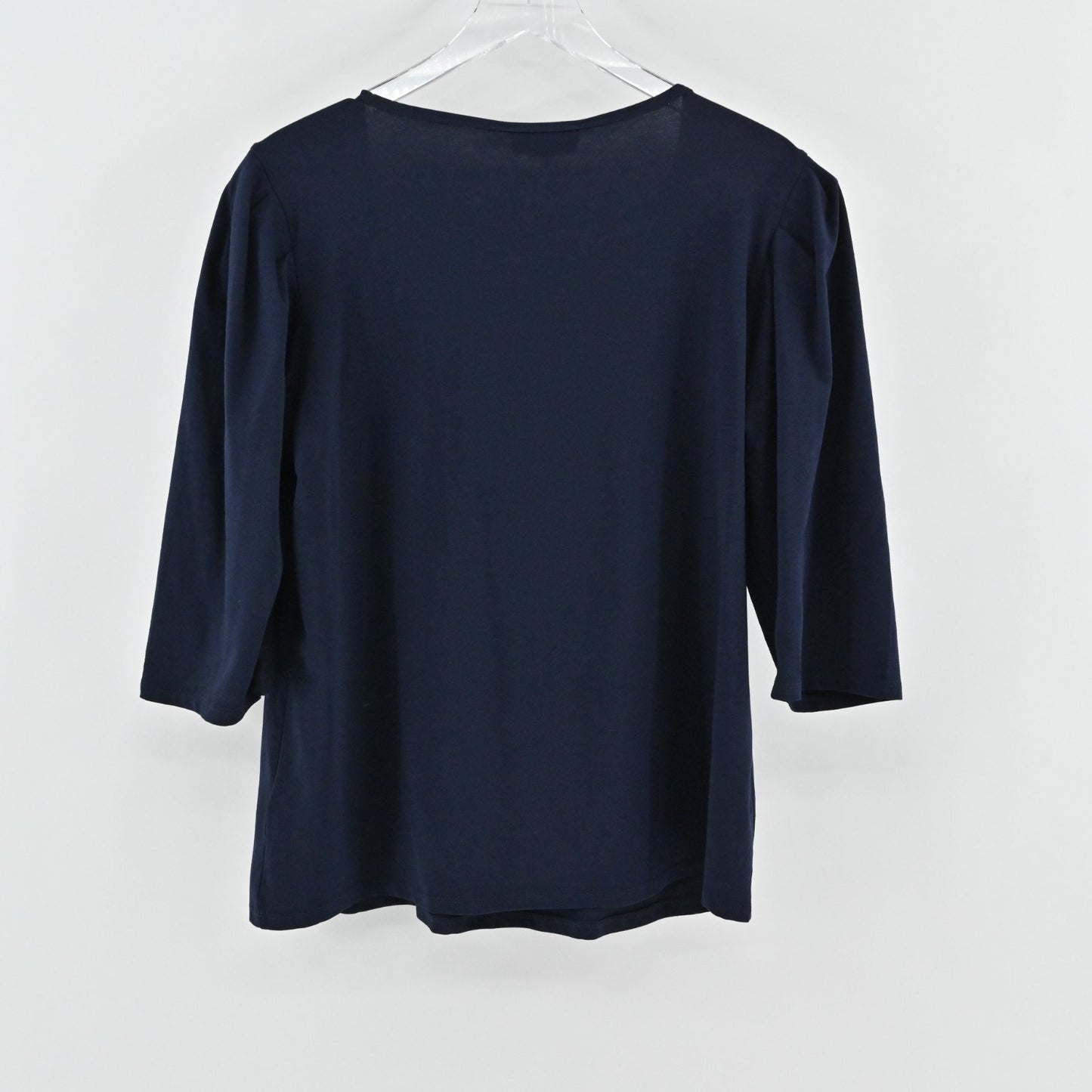 Karl Lagerfeld Womens Navy Blue Top Size XL Puff Sleeve Scoop Neck Cotton NEW
