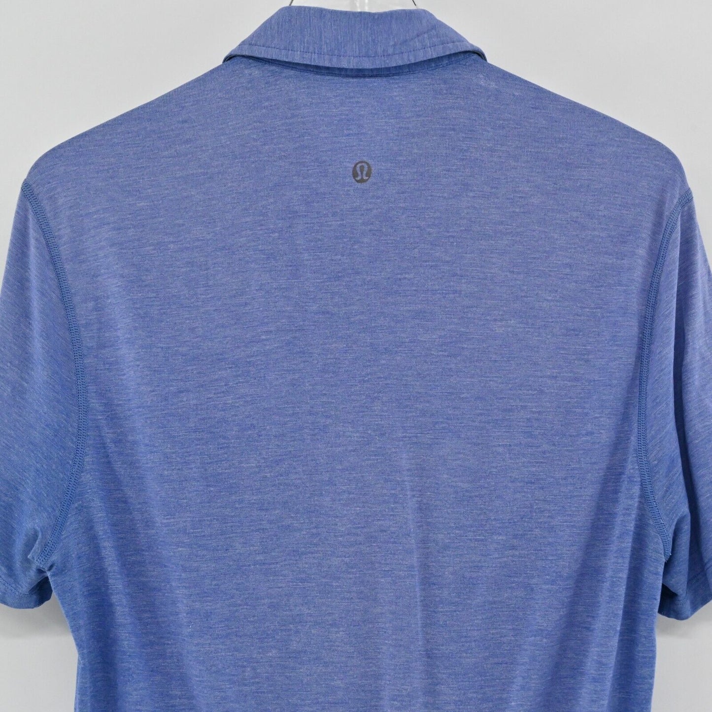 LULULEMON Polo Mens Size L Casual Heathered Blue Short Sleeve Shirt Collar Logo