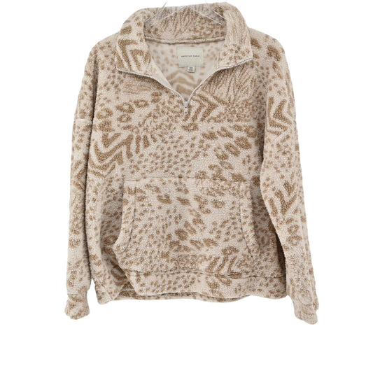 AMERICAN EAGLE Jacket Women Sz M Tan Animal Print Sherpa Fleece 1/4 Zip Pullover