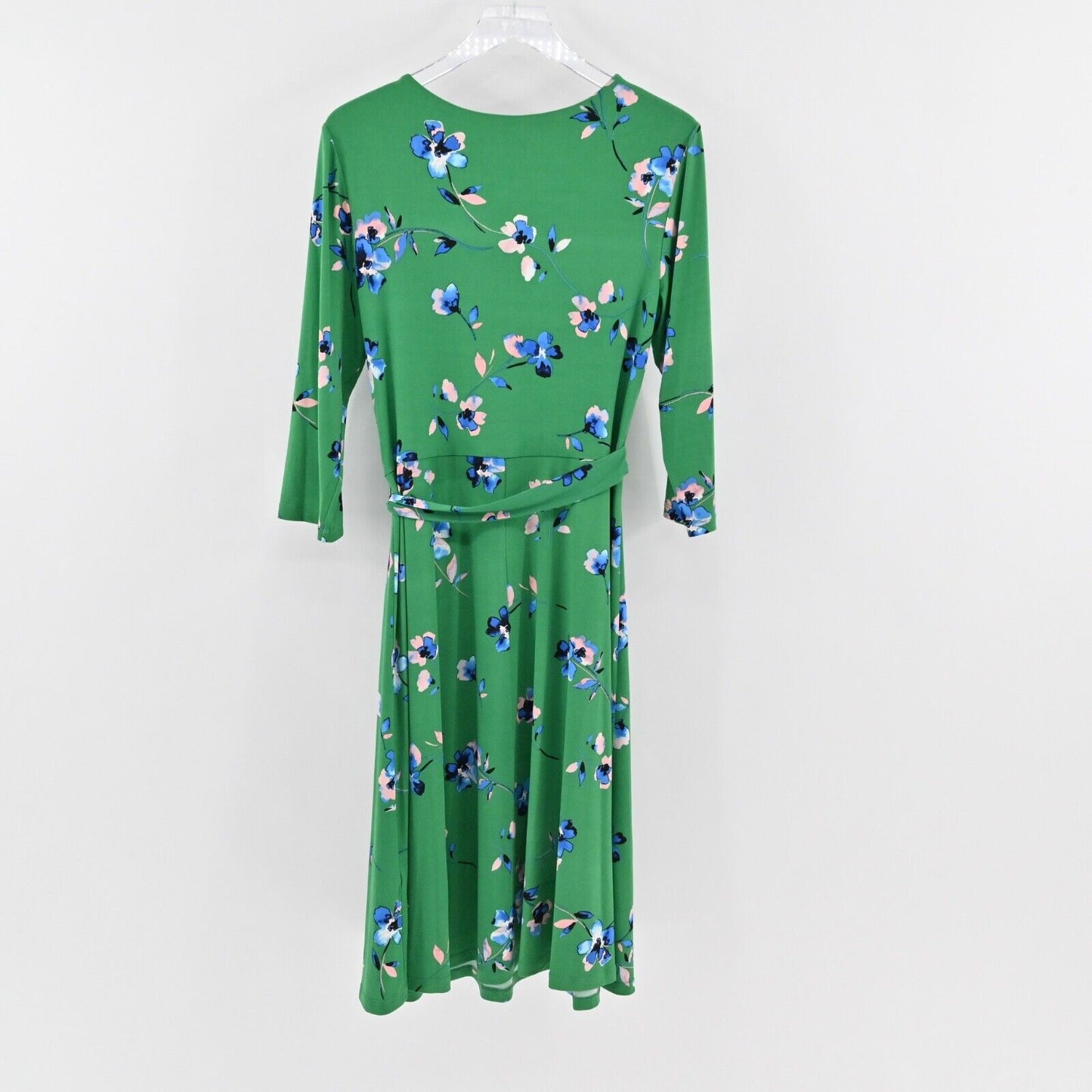 ELIZA J Dress Size 14 Green Floral V Neck Long Sleeve Tie Belt Faux Wrap Midi