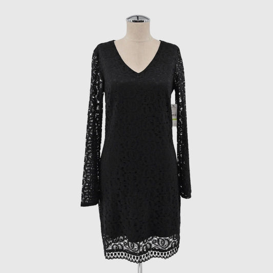 LAUNDRY by SHELLI SEGAL Dress Size 4 Black Lace Dark Romantic Sheer Long Sleeve