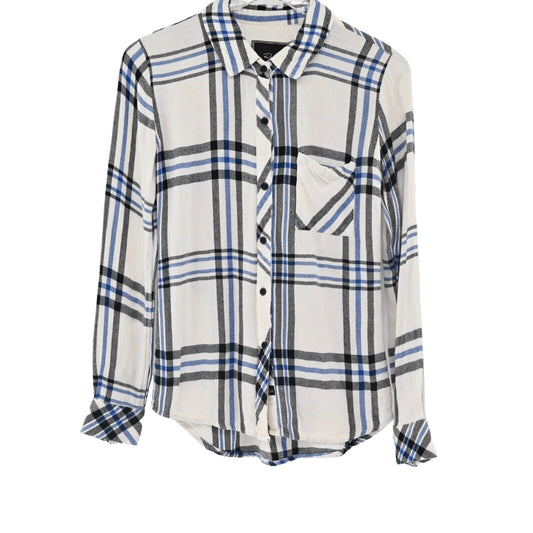 RAILS Top Womens Size XS White Blue Plaid Hunter Pocket Button Up Western Boho