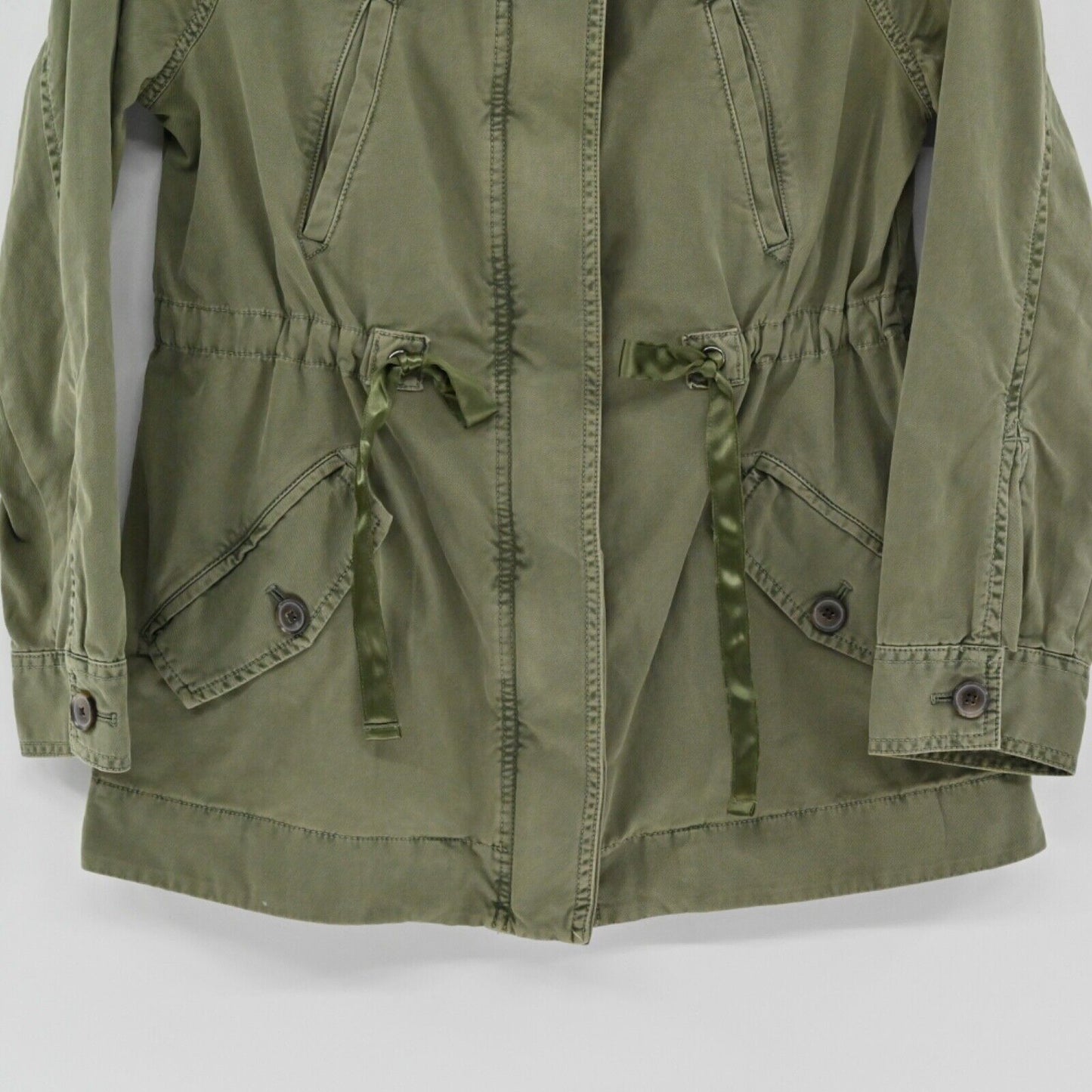 BANANA REPUBLIC Jacket Women Sz XS Green Cotton Floral Embellished Military Boho