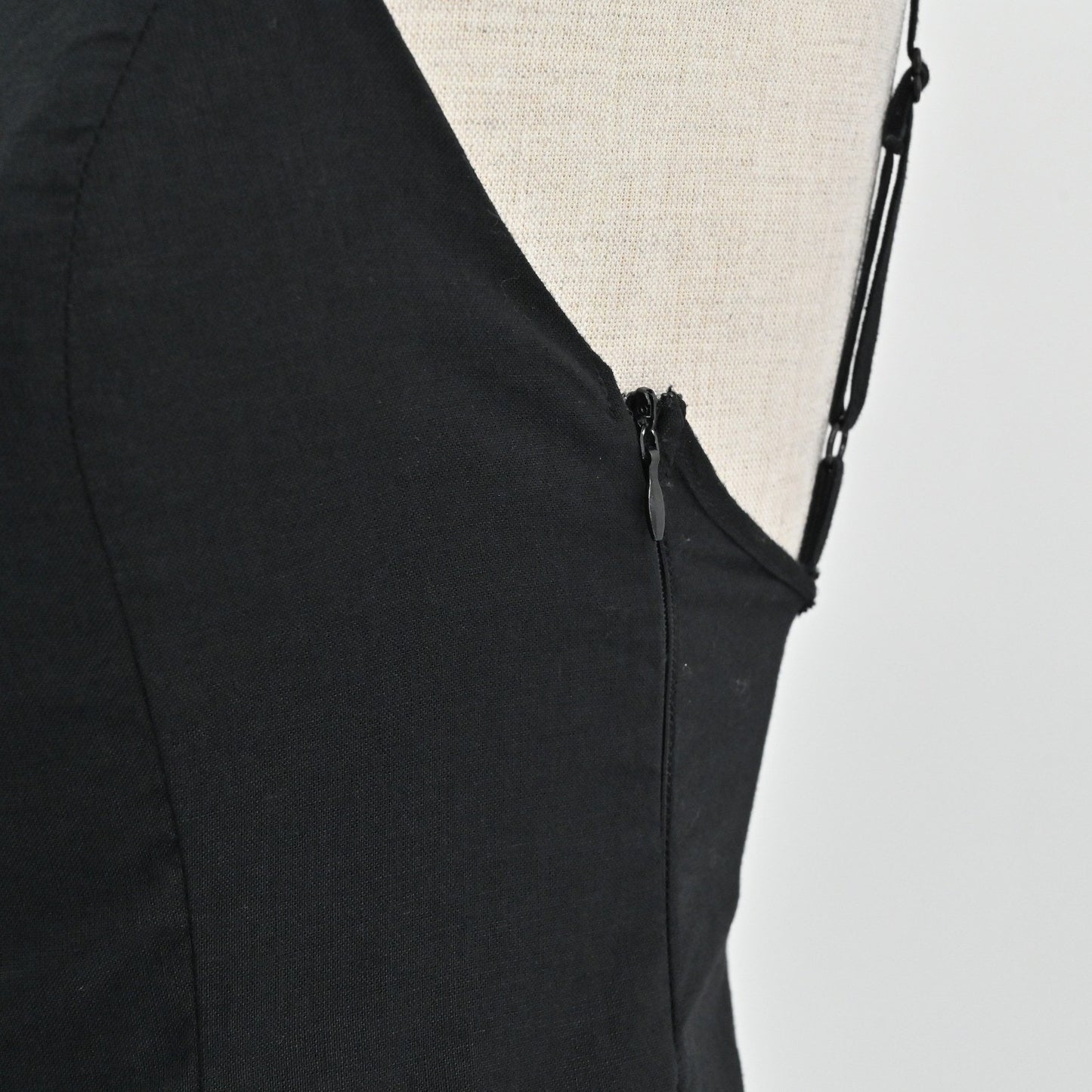 Weili Zheng Linen Midi Dress Size XS Black Spaghetti Strap Slit Y2K Whimsigoth