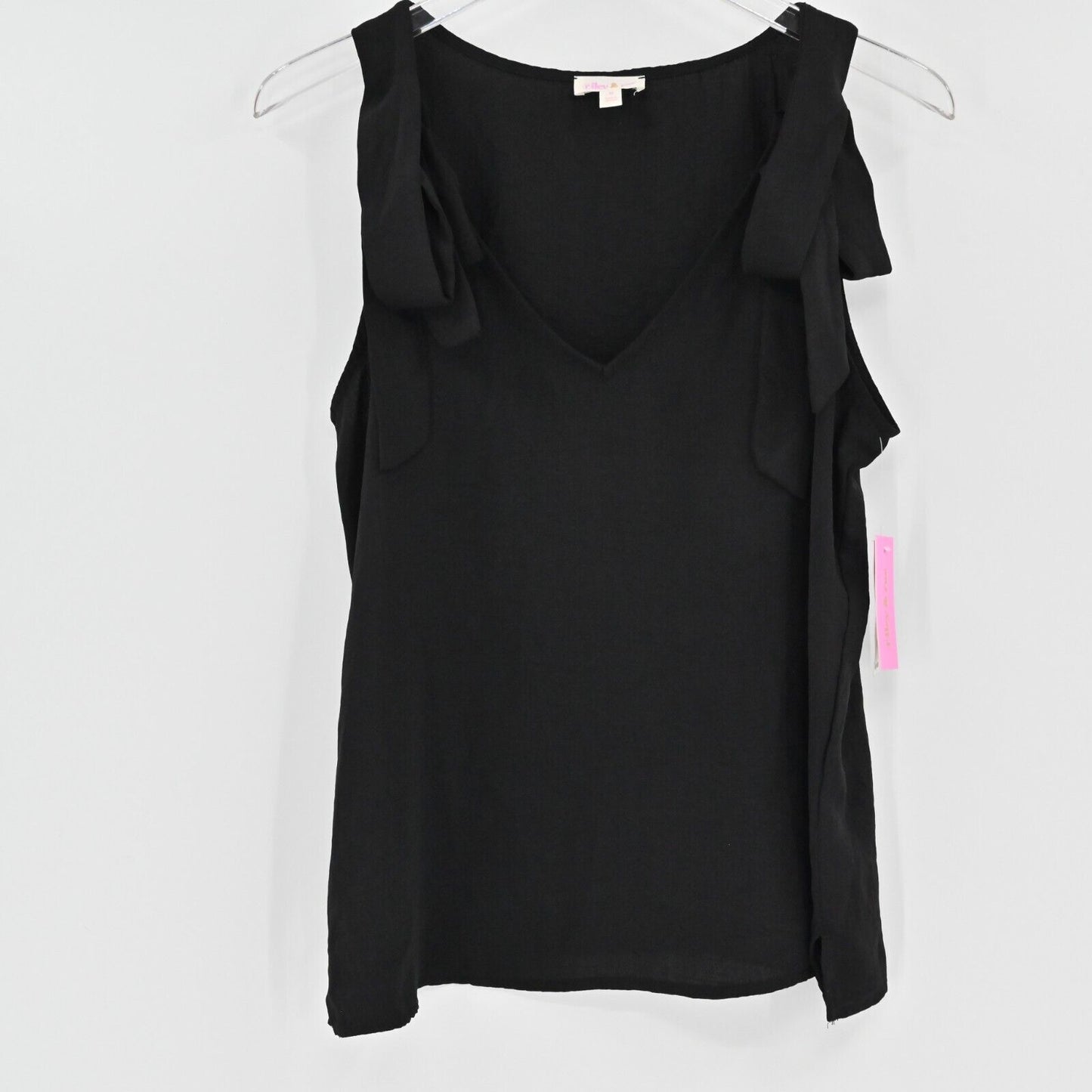 RILEY RAE Top Womens Sz S Lily Tie Shoulder V Neck Shirt Tank Black Academia NEW