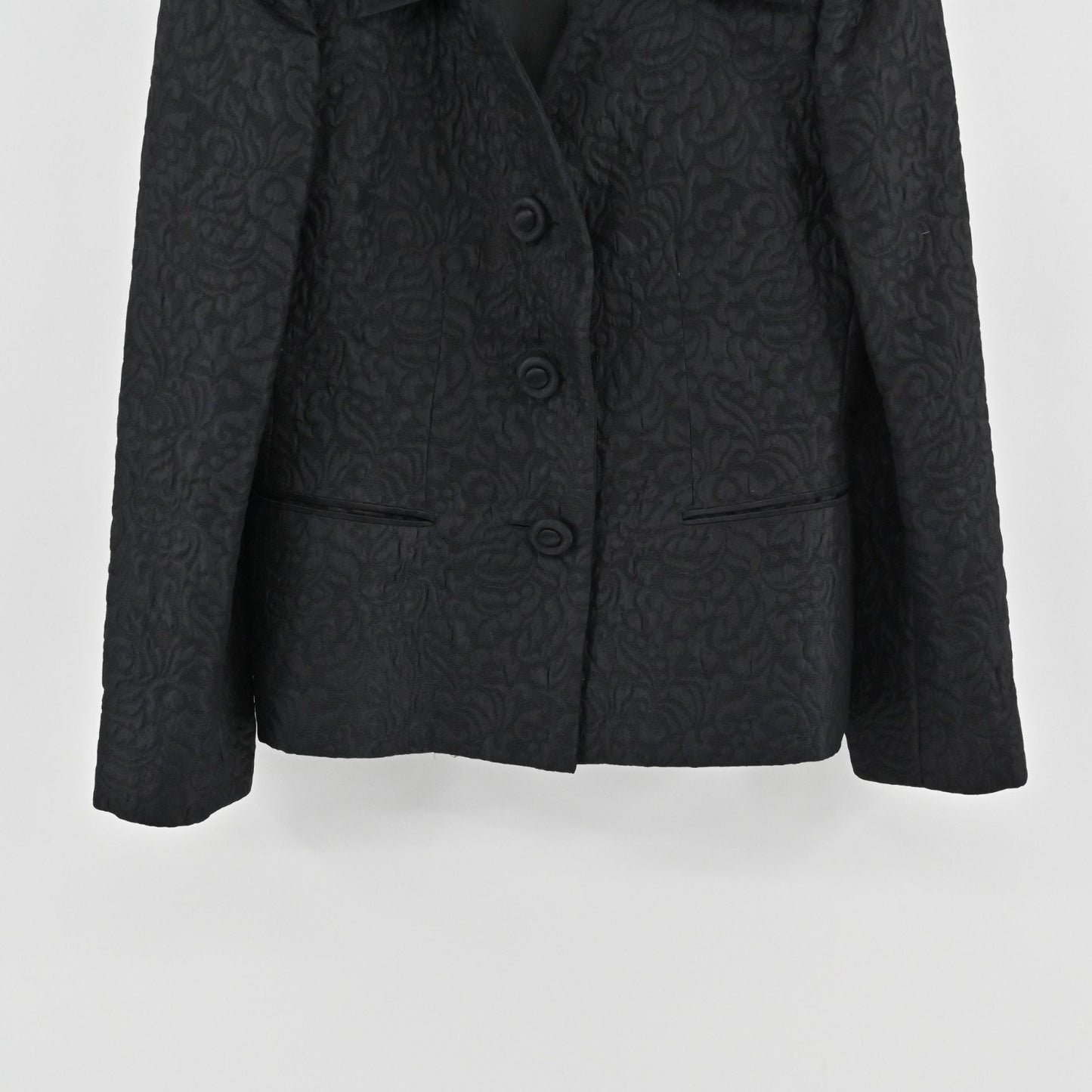 Vtg Giorgio Vannini Womens Jacquard Floral Blazer Size 44 Satin Black Jacket 80s