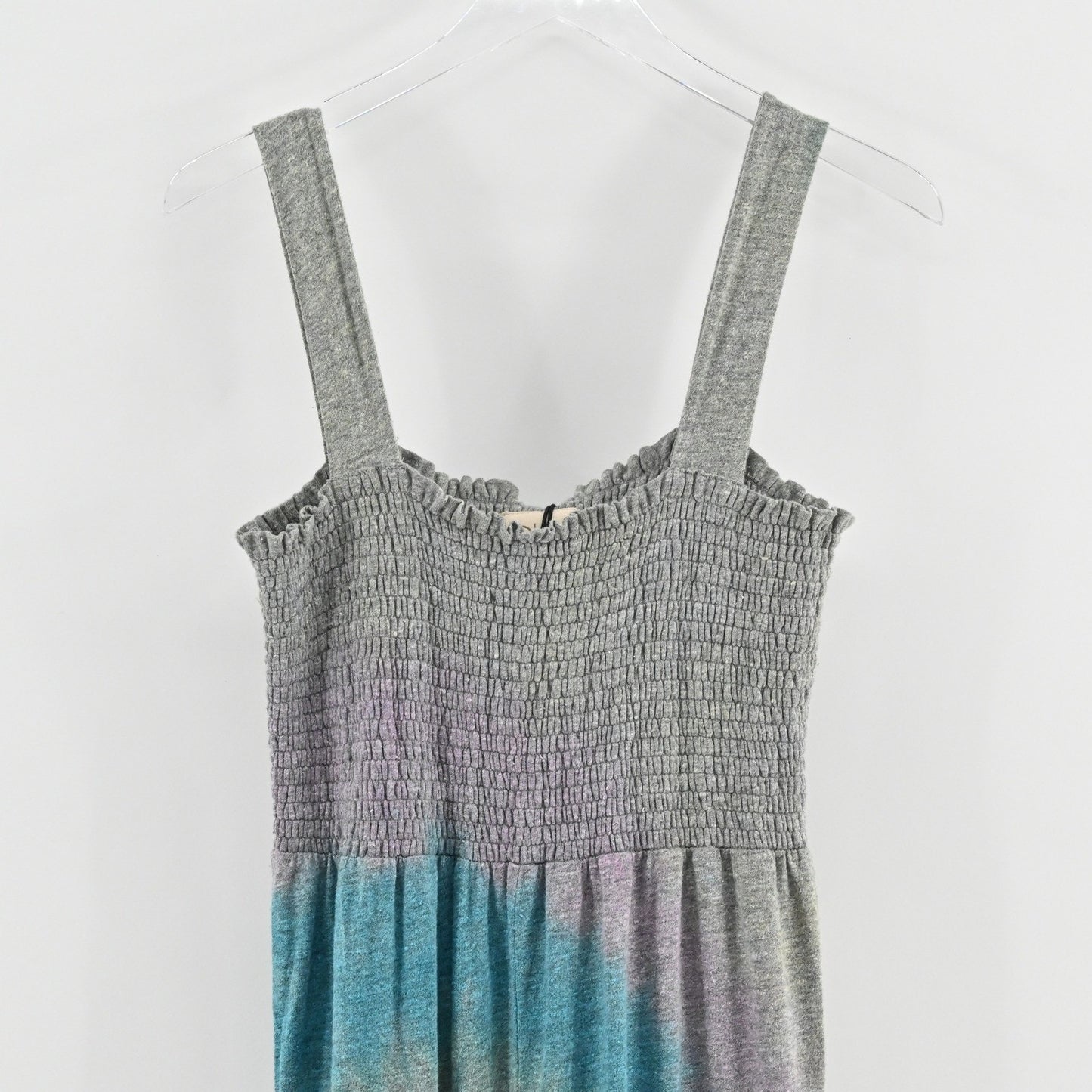 CHASER Womens Smocked Tie Dye Jumpsuit Size L Gray Blue Wide Leg Comfy Hippie